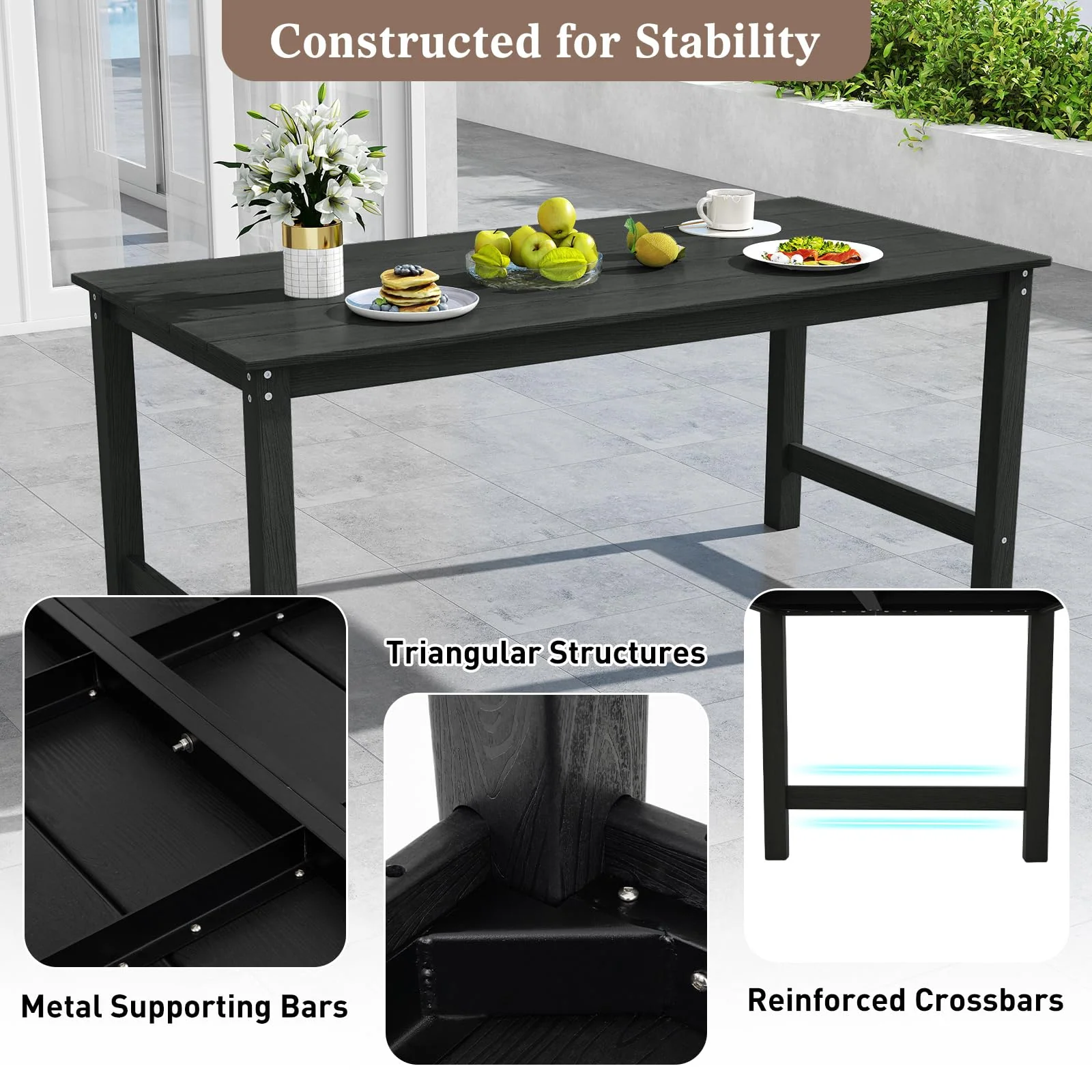 Tangkula 3 Pieces Outdoor HDPE Dining Table Set with 2 Benches - Image 6