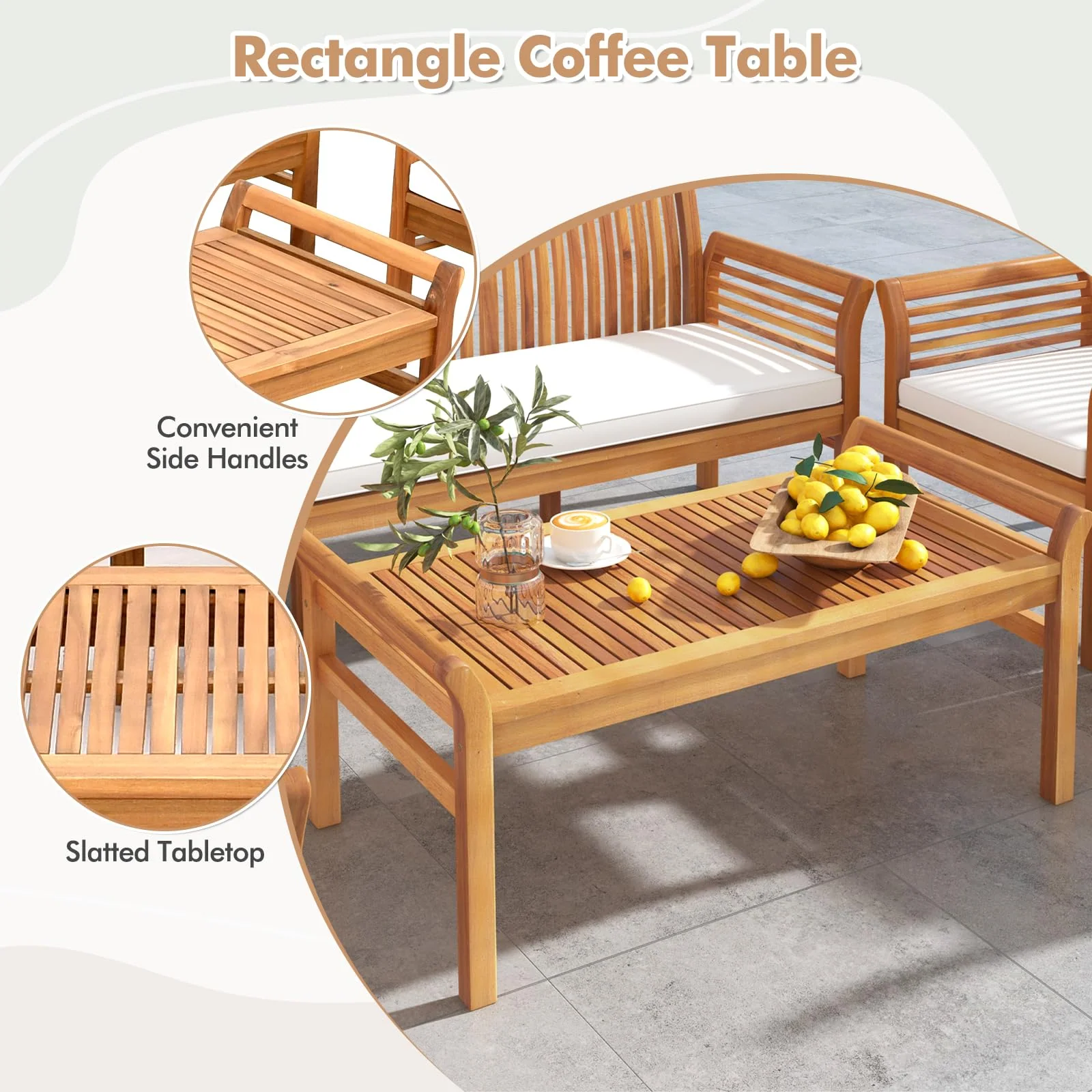 Tangkula 5 Piece Patio Furniture Set, Acacia Wood Conversation Set with 3-Seat Bench, Loveseat - Image 7