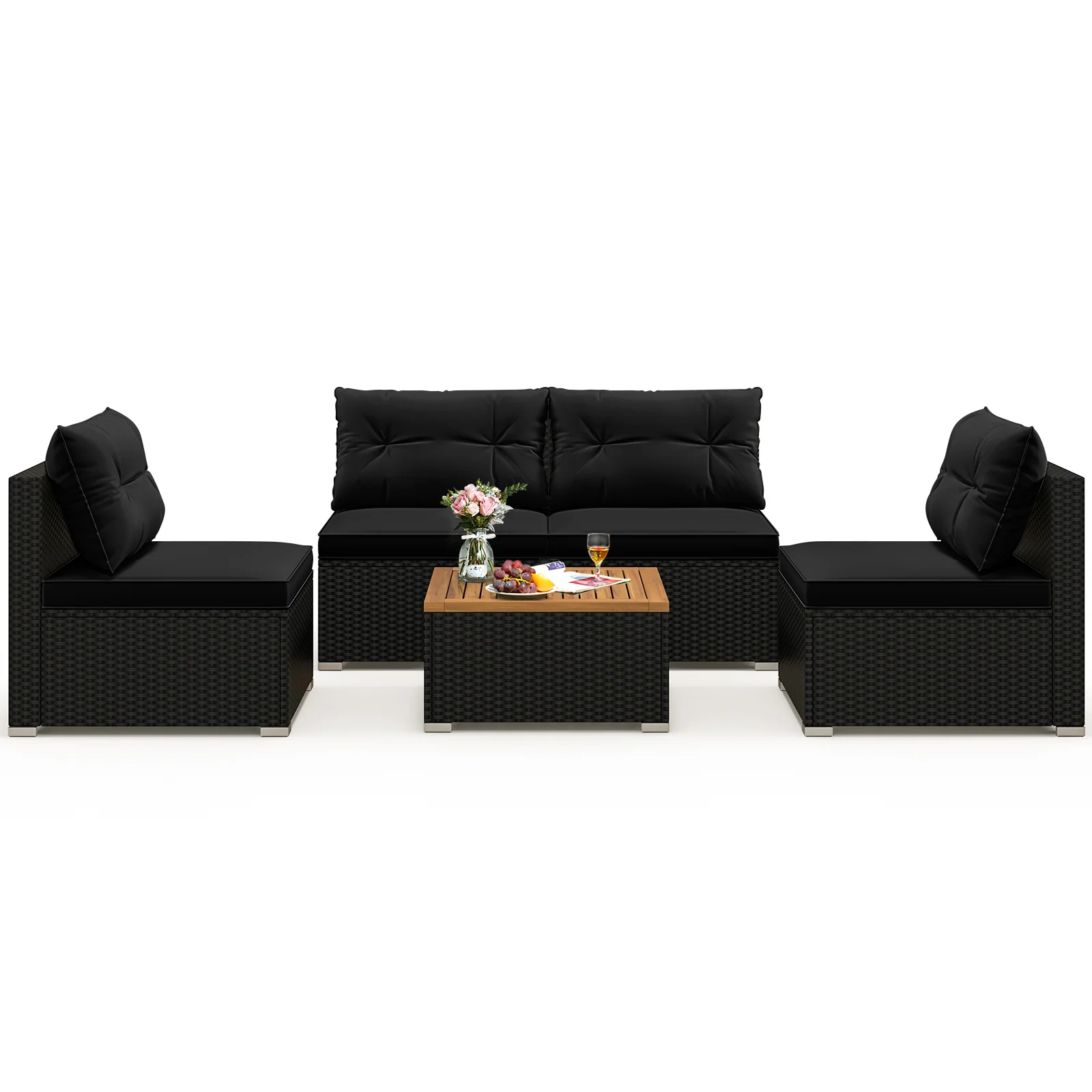 Tangkula 5 Piece Rattan Sofa Set, Patiojoy Outdoor Wicker Furniture Set with Seat & Back Cushions - Image 11