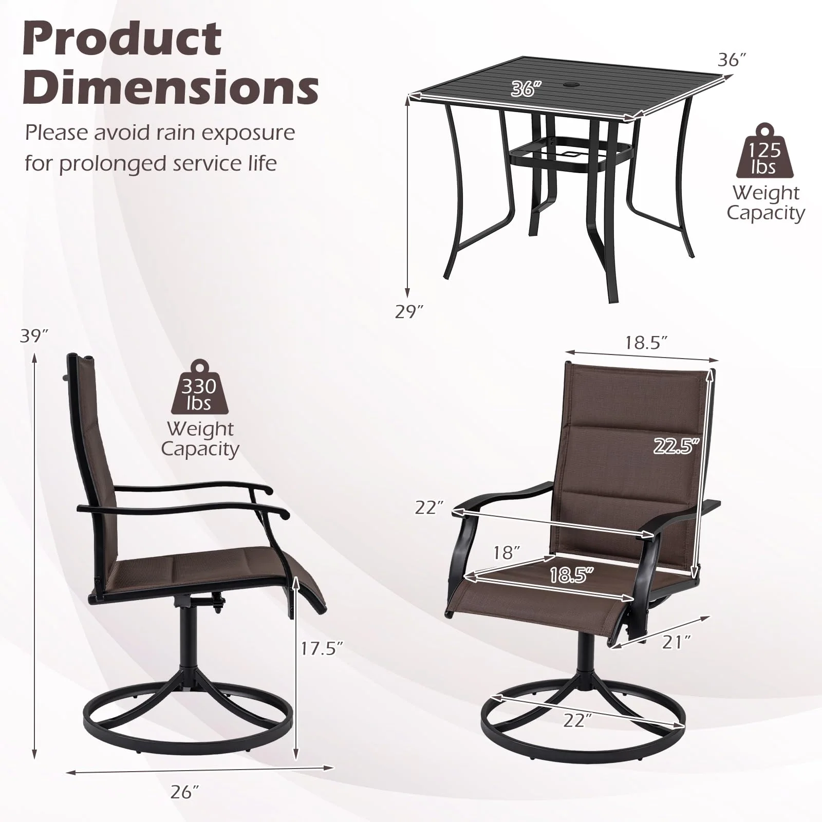 Tangkula 5 Pieces Outdoor Dining Set for 4 - Image 3