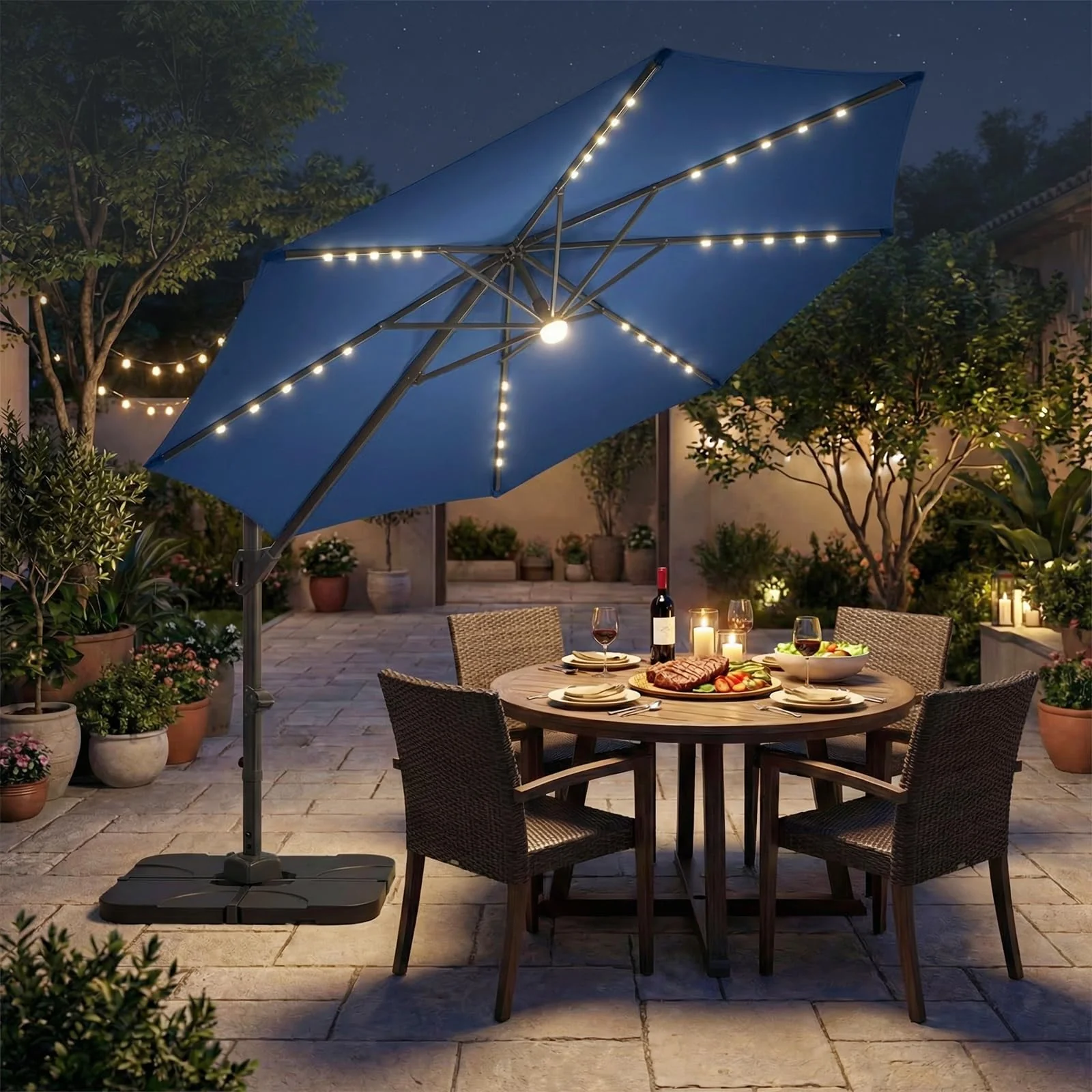 Tangkula 10 FT Solar Patio Umbrella with Base Included - Image 9