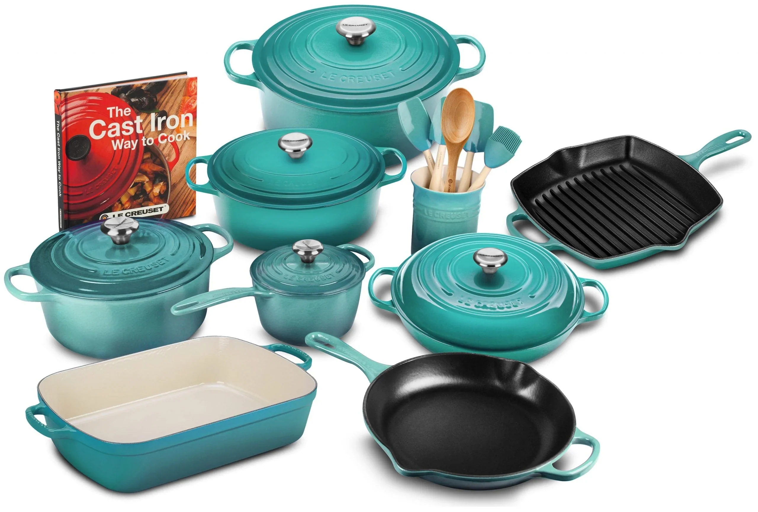 20-piece Signature Cast Iron Cookware Set,10.25′′ Skillet,1.75-quart Saucepan with Lid - Image 9