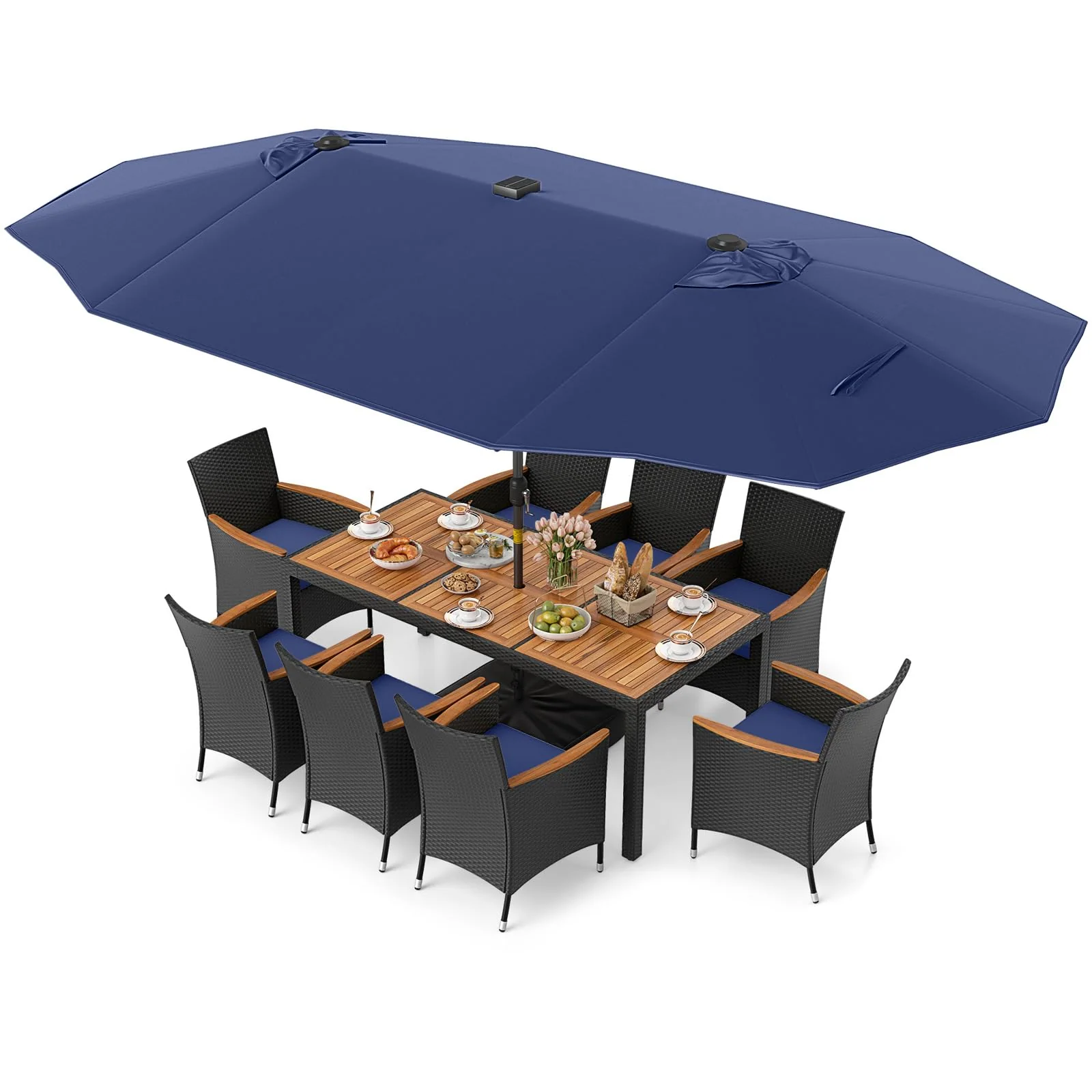 Tangkula 11 Pieces Patio Dining Set with Double-Sided Led Patio Umbrella (Base Included) - Image 16
