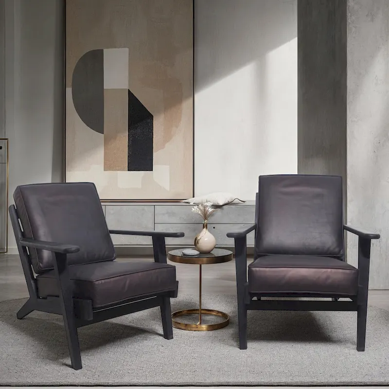 Handcrafted Amber Accent Chair with Slatted Mango Wood, Buffalo Leather Cushions, and Angled Legs - Image 12