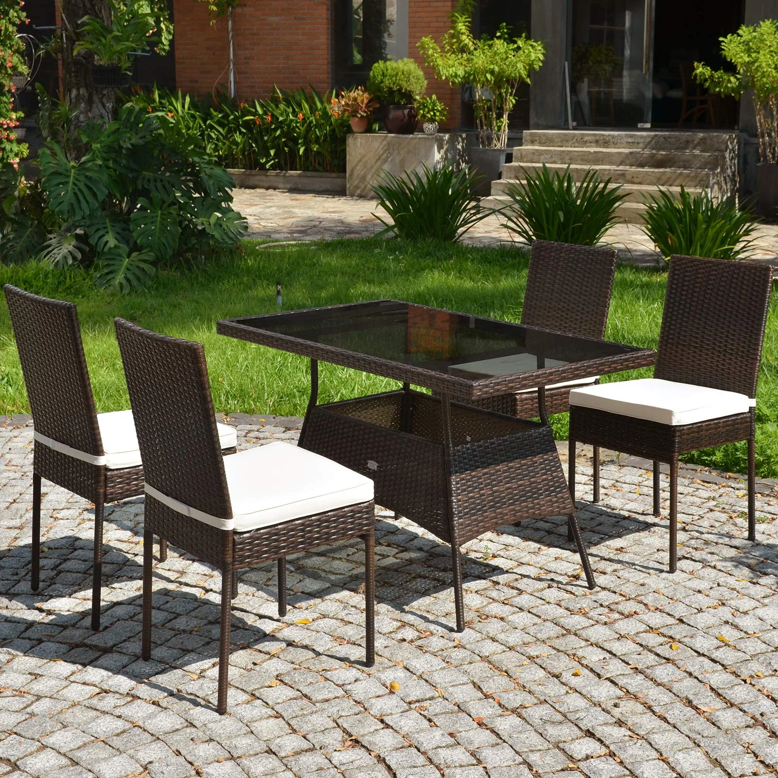 Tangkula 5 PCS Patio Wicker Dining Set, Outdoor Rattan Table and Chairs with - Image 4