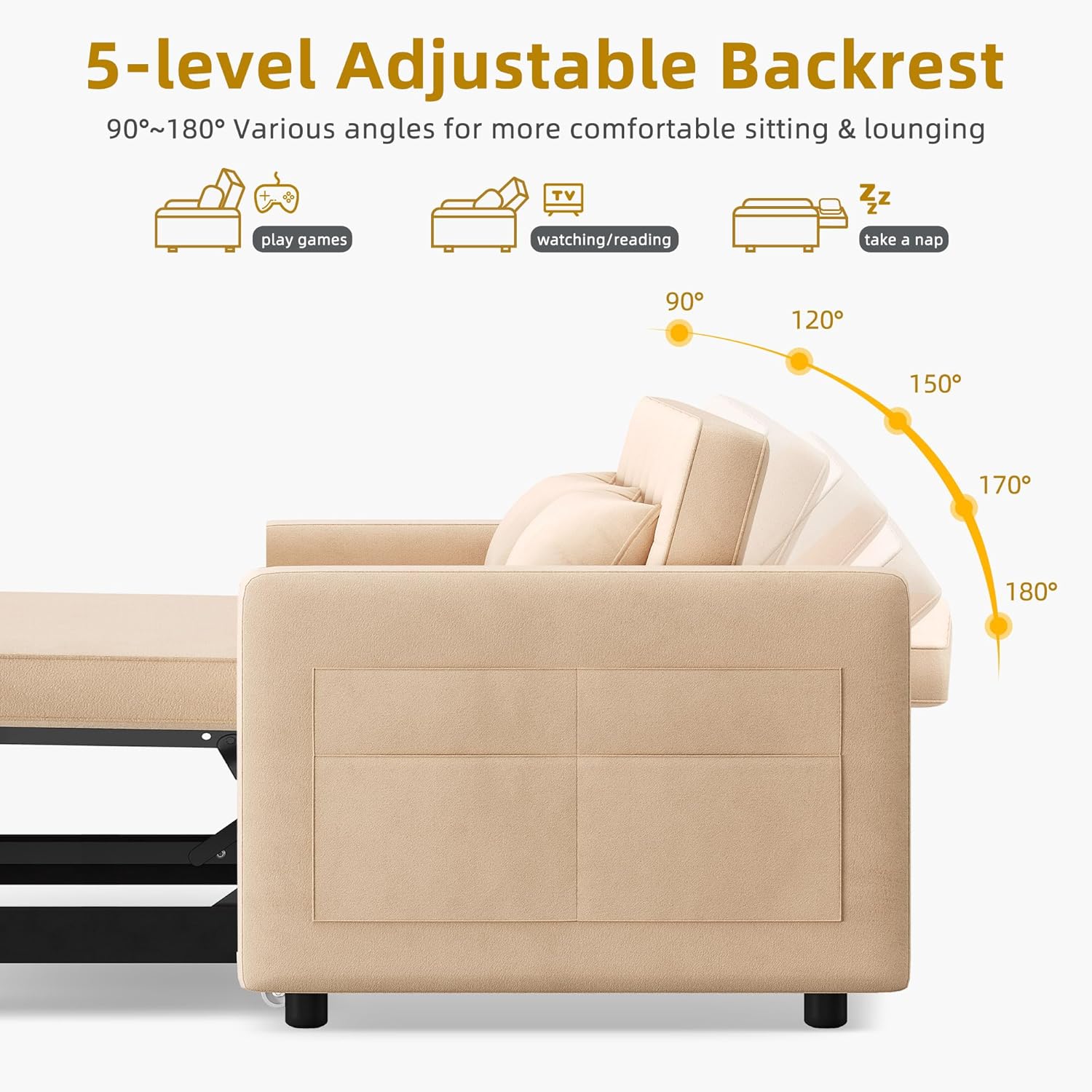 DWVO 3-in-1 Convertible Sofa Bed, 55" Sleeper Sofa with Pull-Out Bed, Cat-Scratch-Proof Fabric Futon Couch with Adjustable Backrest and Side Pocket, Loveseat for Living Room Apartment, Grey - Image 23