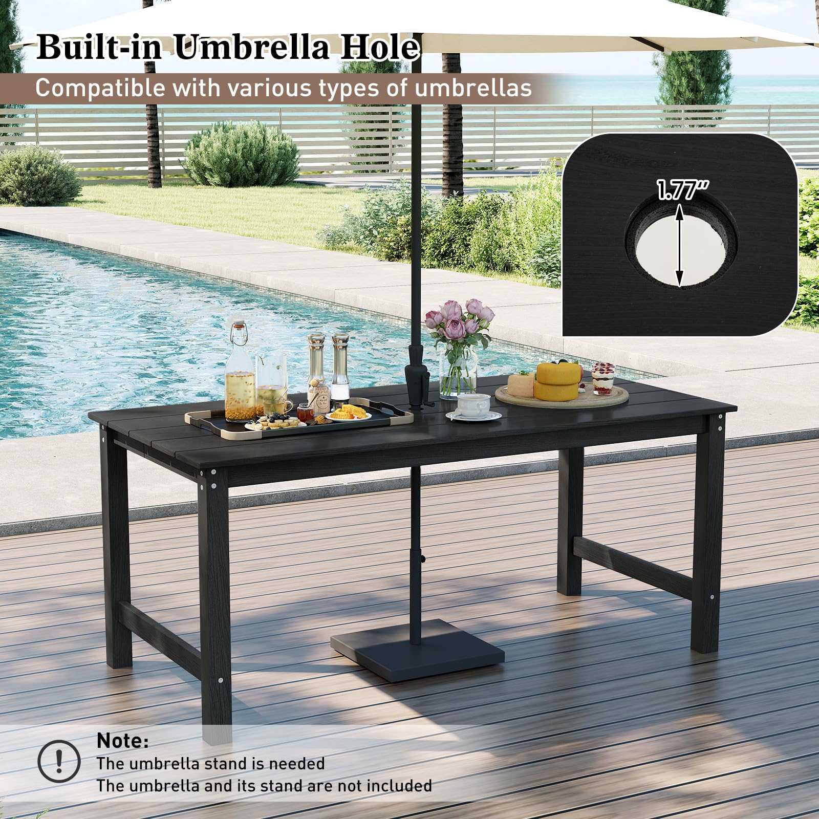 Tangkula 3 Pieces Outdoor HDPE Dining Table Set with 2 Benches - Image 4