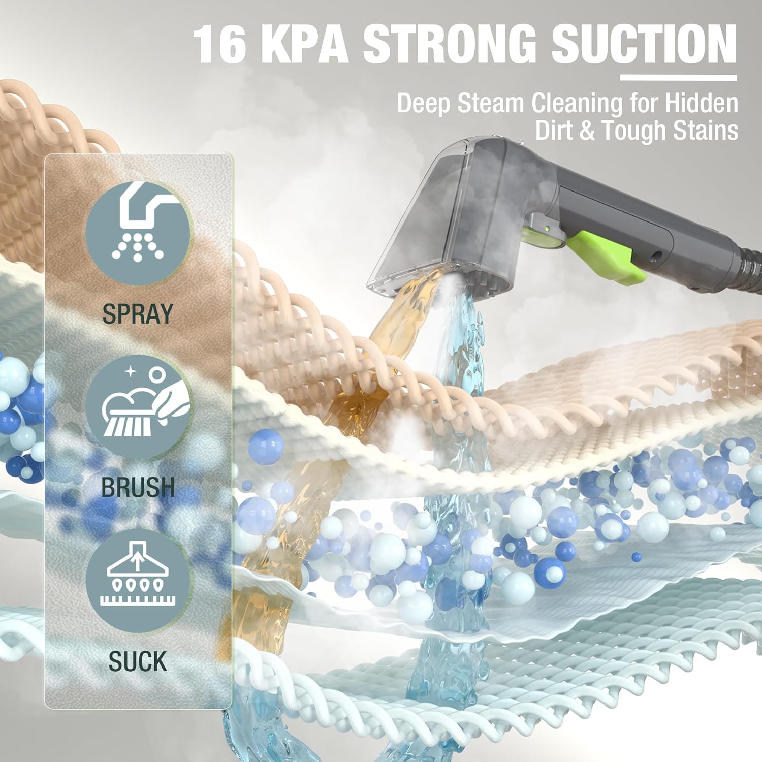 WORKPRO Portable Steam Carpet & Upholstery Cleaner Machine, 16KPa Suction with 4 Cleaning Modes, Spot Cleaner Machine with Heating System and Multi-Function Tools for Sofa, Pet Stains & Car Interior - Image 2