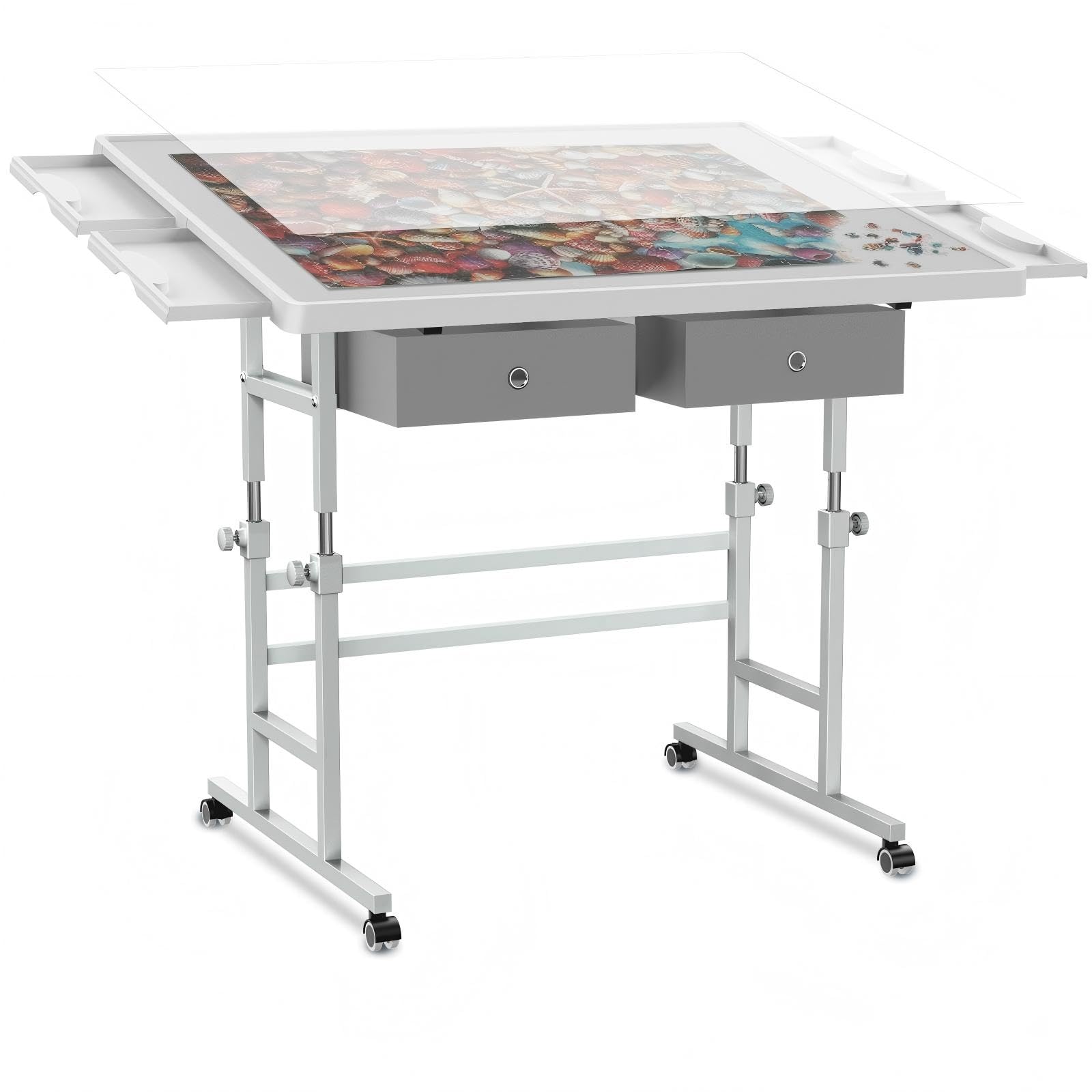 1000 Piece Light-Weight Adjustable Jigsaw Plastic Puzzle Table for Adults, 22.44"×30.20"Puzzle Board with 4 Drawers&Protective Cover,45-Degree Any-Angle Tilt for Leisure,Laptop Table for Couch