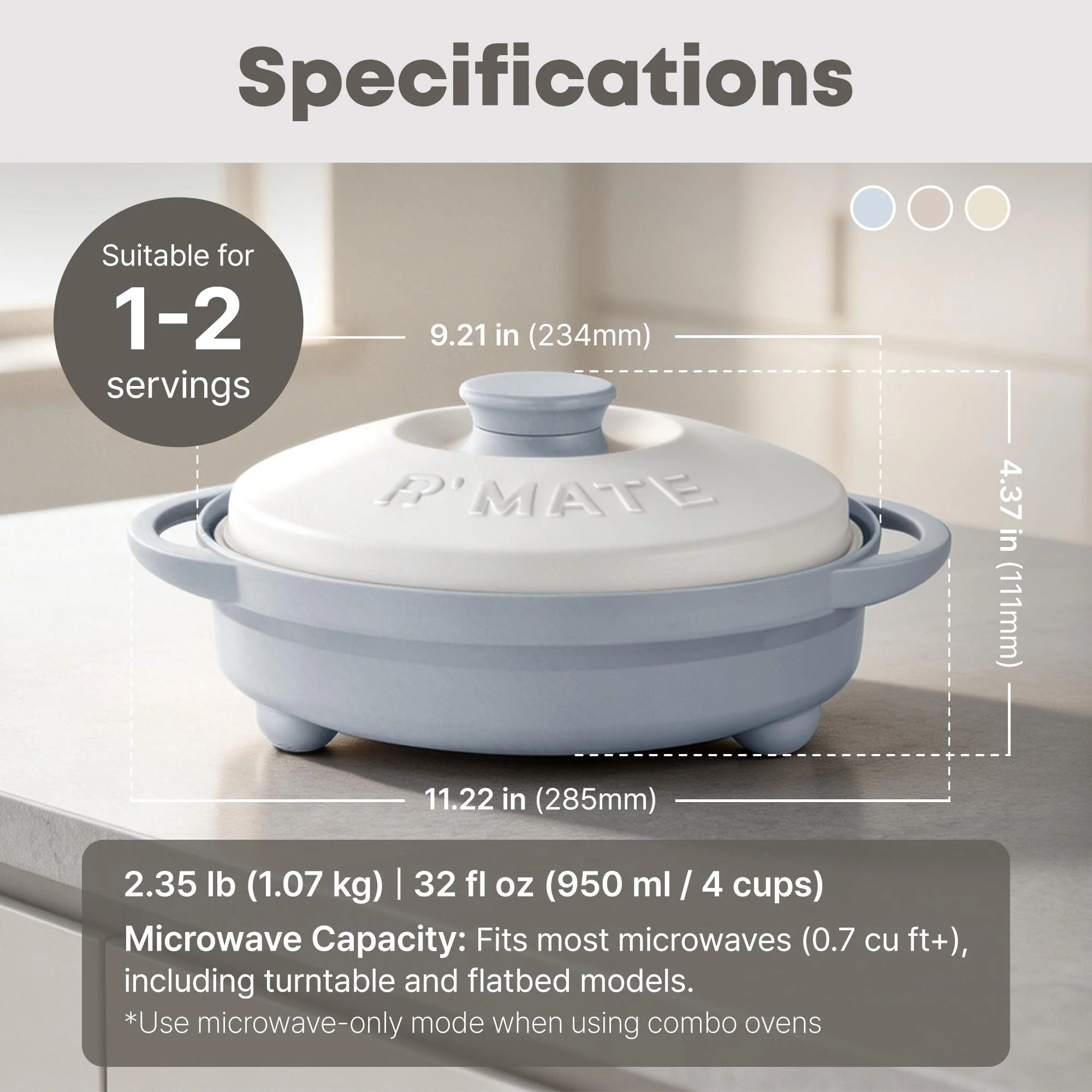 Rangemate Signature Microwave Searing Grill Pan, 750°F (400°C) Searing Crisper with Lid, Quick Meals Multi-Cooker for RV and Dorm, 100% Dishwasher Safe, Coastal Blue - Image 2