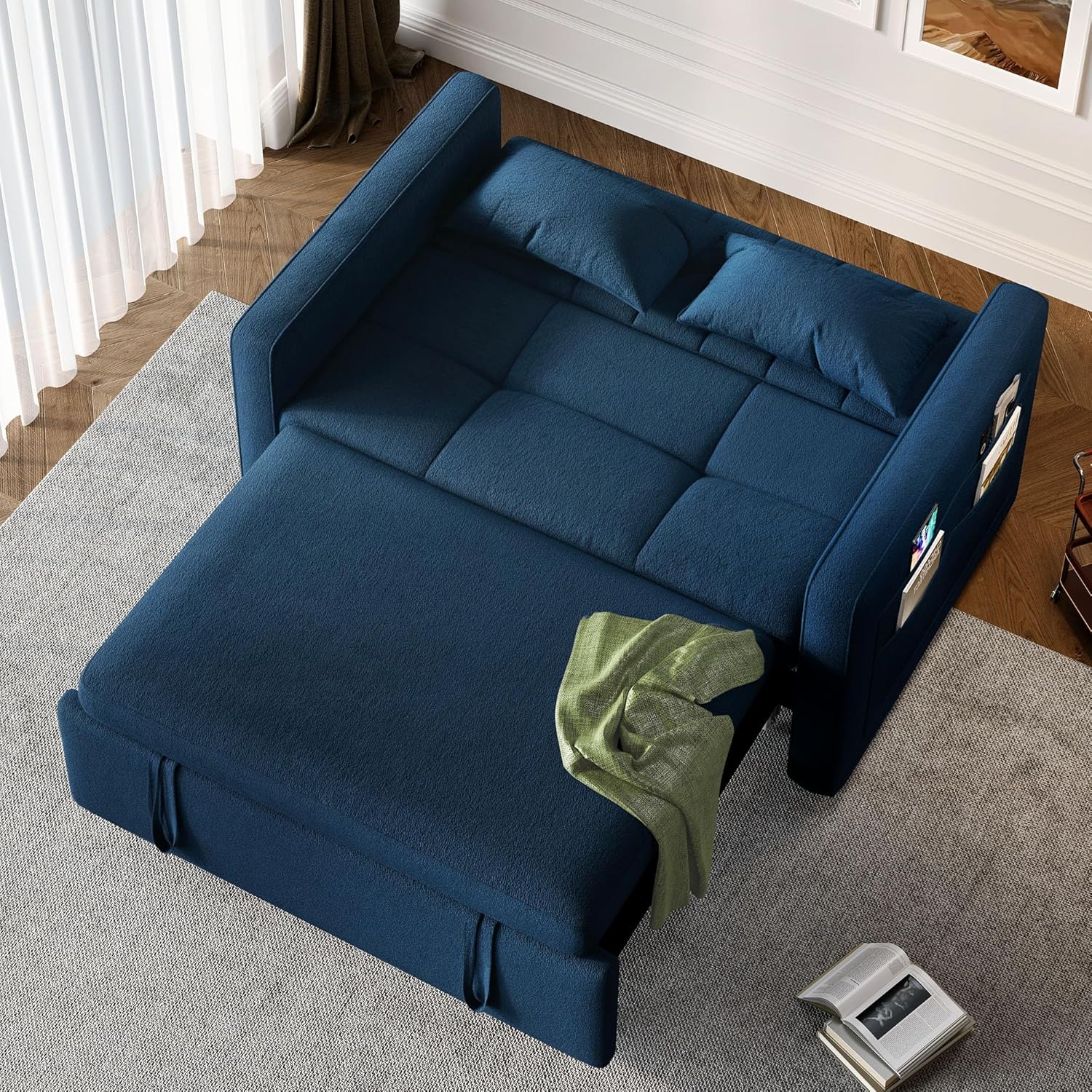 DWVO 3-in-1 Convertible Sofa Bed, 55" Sleeper Sofa with Pull-Out Bed, Cat-Scratch-Proof Fabric Futon Couch with Adjustable Backrest and Side Pocket, Loveseat for Living Room Apartment, Grey - Image 15