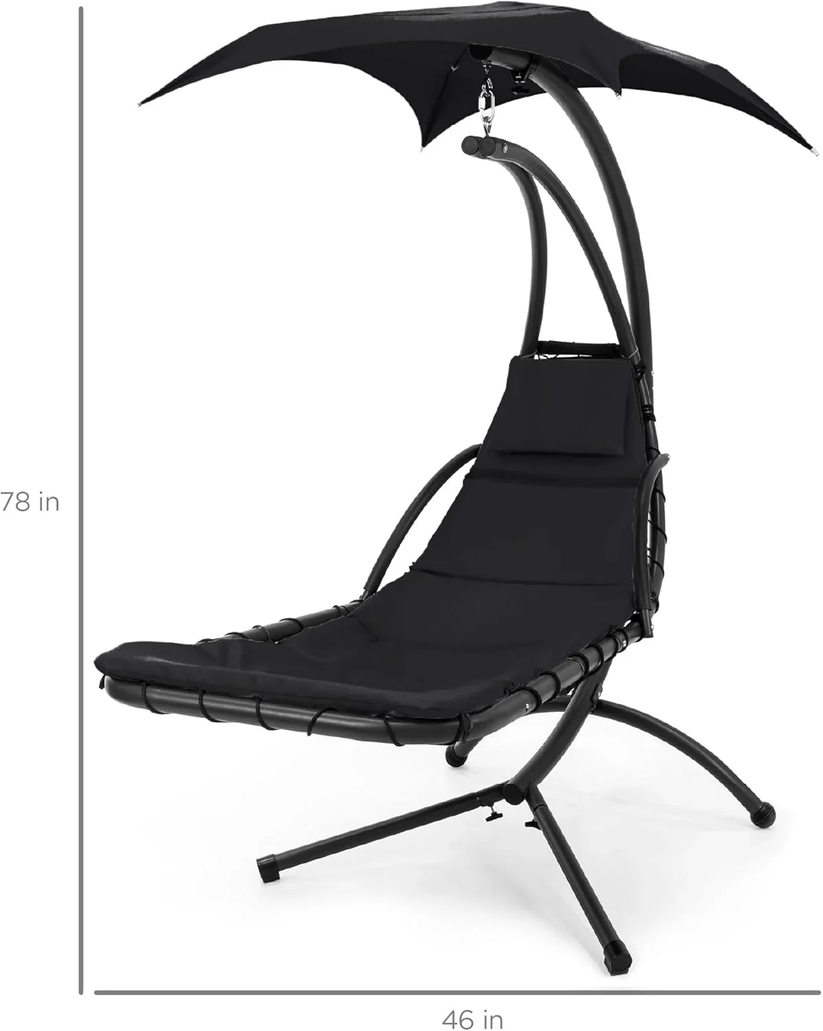 Best Choice Products Outdoor Hanging Curved Steel Chaise Lounge Chair Swing w/Built-in Pillow and Removable Canopy - Charcoal Gray - Image 116