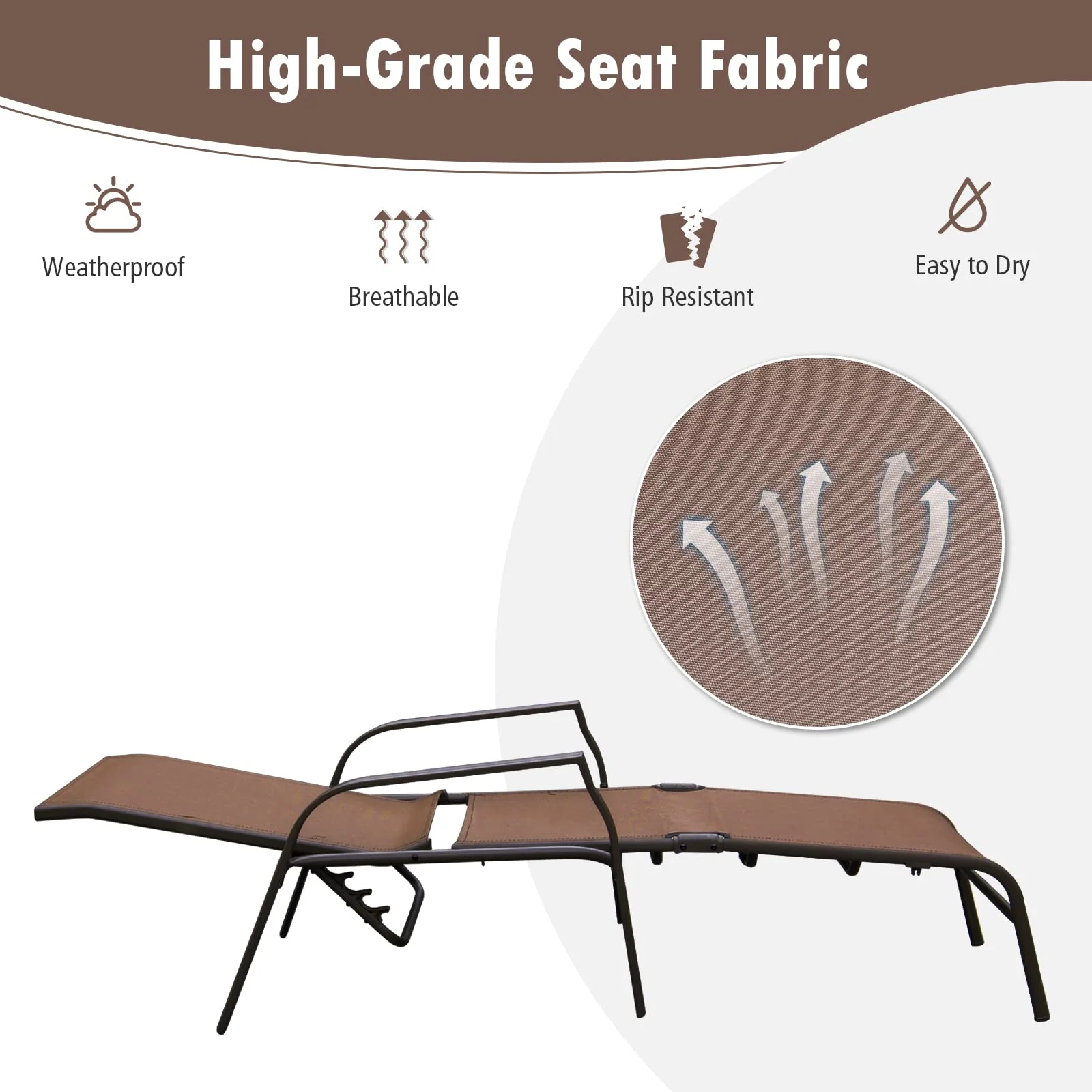 Tangkula 2 Piece Patio Adjustable Folding Stackable Chaise Lounge W/ 5-Position Backrest (Brown) - Image 6