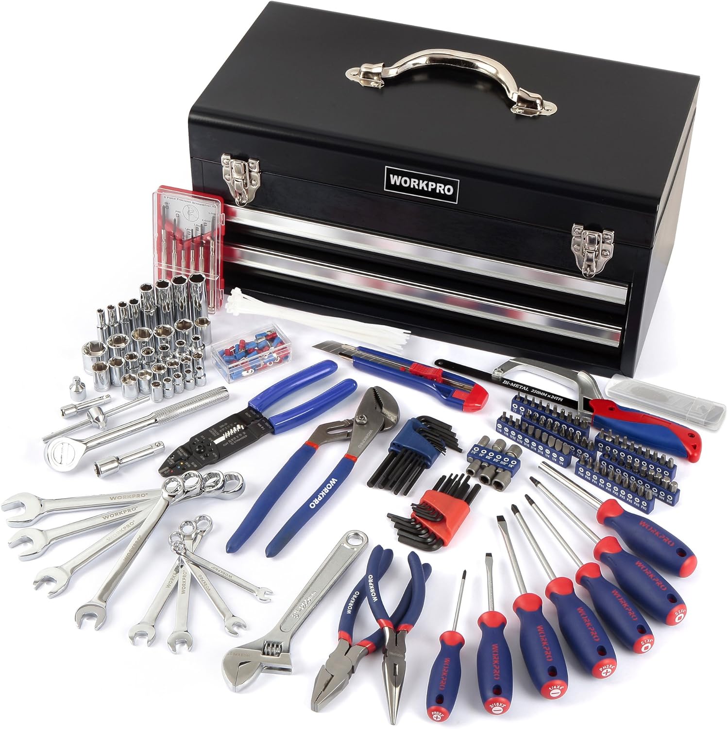 WORKPRO 239-Piece Household Tool Set with 2-Layer Drawers Heavy Duty Metal Box - Perfect for Household, DIY, Auto - Image 2
