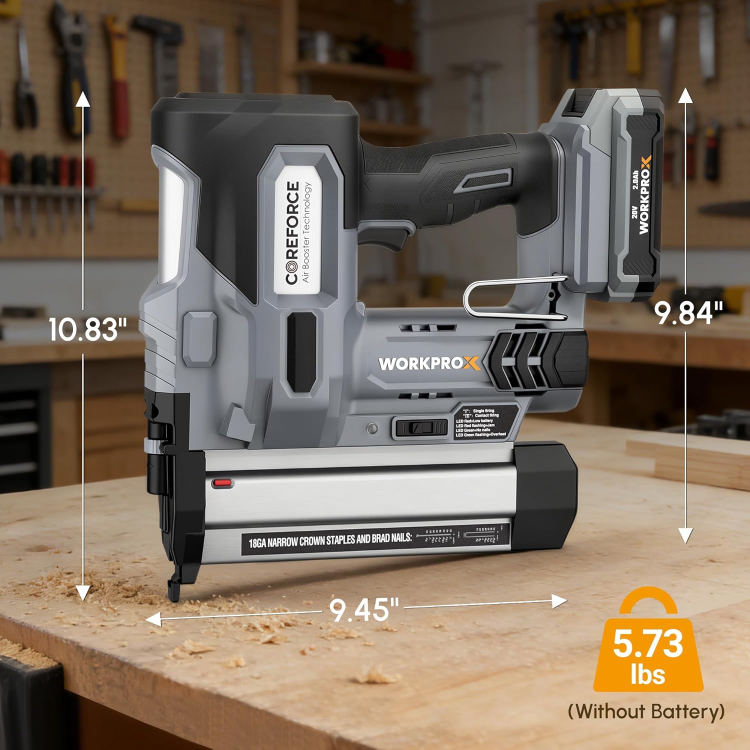 WORKPROX 20V Cordless Brad Nailer Kit, 18 Gauge 2-in-1 Nail & Staple Gun with 2.0Ah Rechargeable Battery, 1000 Staples & 1000 Nails, for Woodworking, Upholstery, DIY Projects & Home Improvement - Image 2