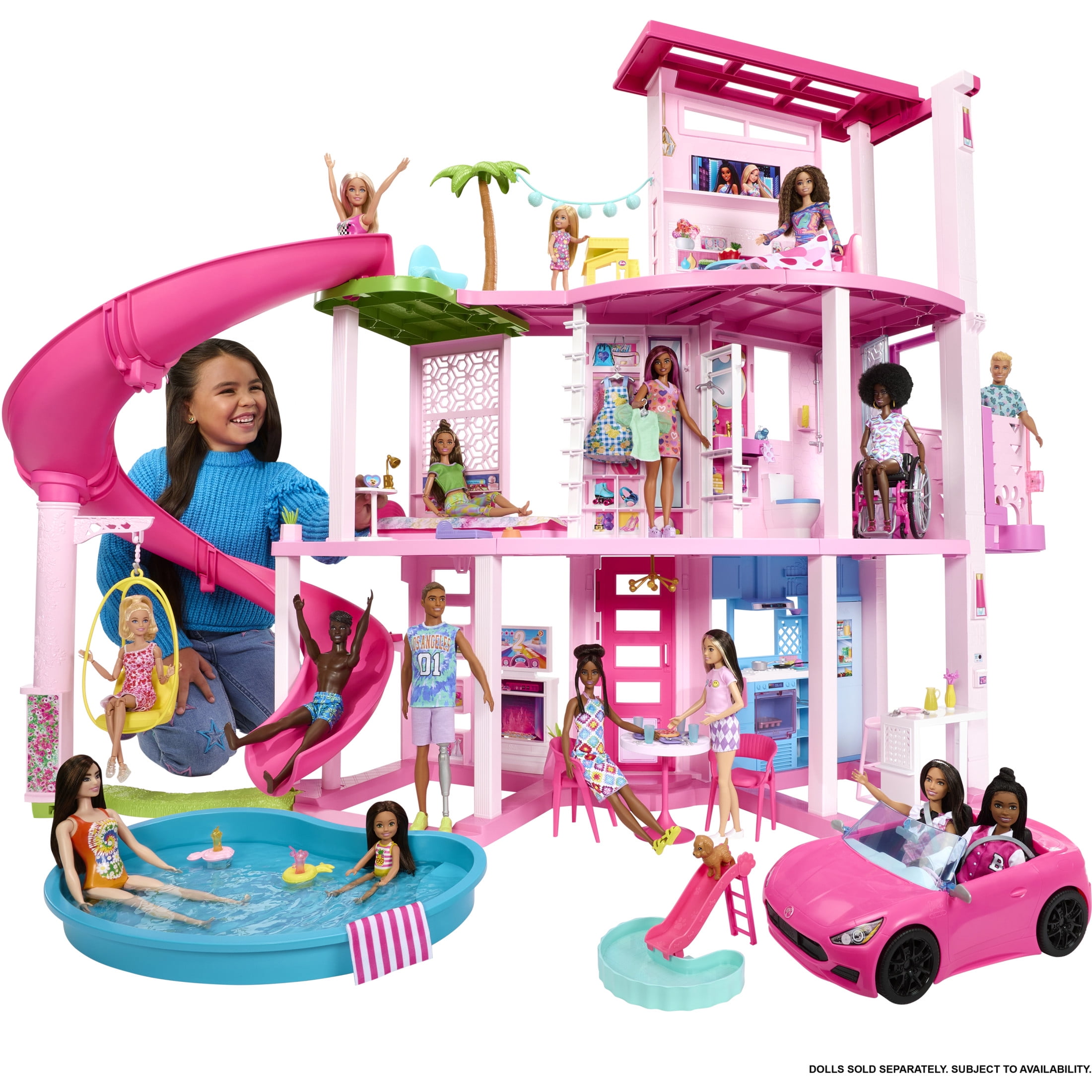 Barbie Dreamhouse Pool Party Dollhouse Playset with Slide, 10 Play Areas & 75+ Accessories - Image 2