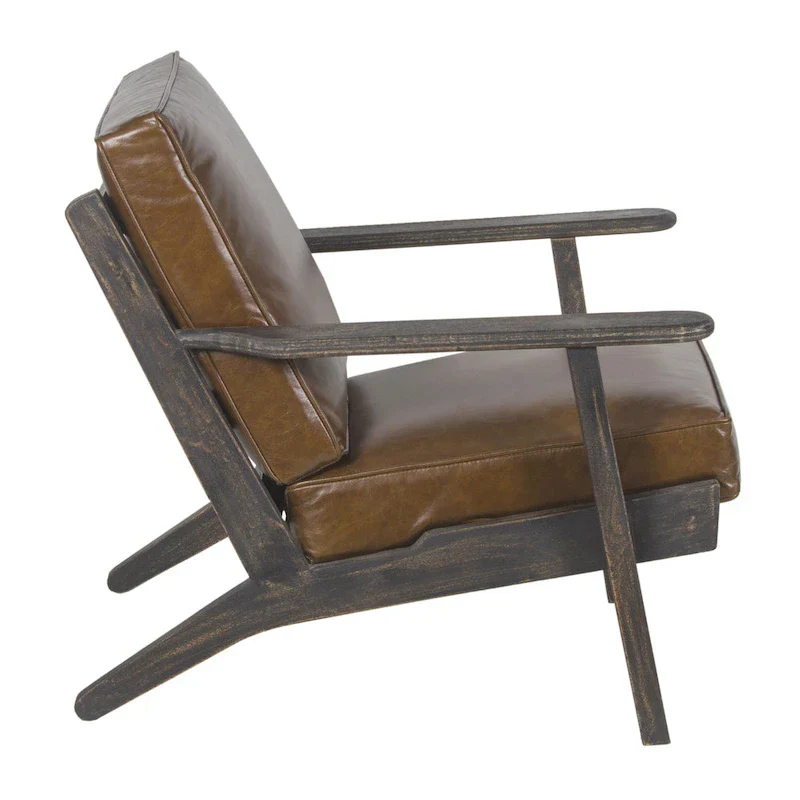 Handcrafted Amber Accent Chair with Slatted Mango Wood, Buffalo Leather Cushions, and Angled Legs - Image 21