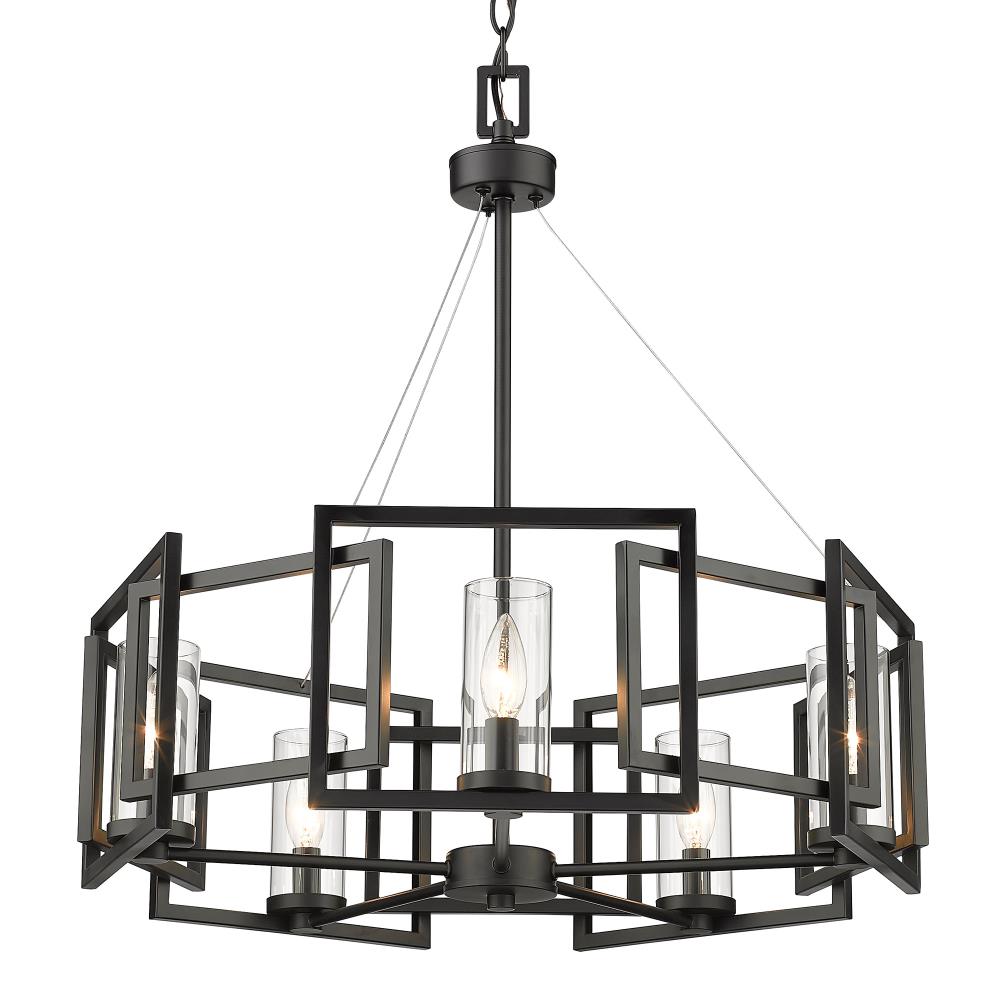 Golden Lighting Marco 5 -Light Matte Black Clear glass Metal Chandelier