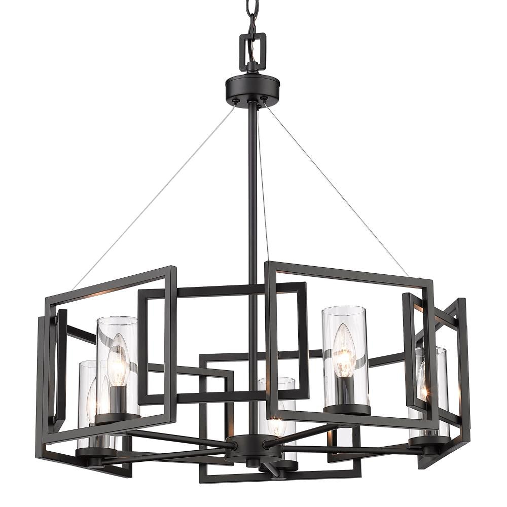 Golden Lighting Marco 5 -Light Matte Black Clear glass Metal Chandelier - Image 3
