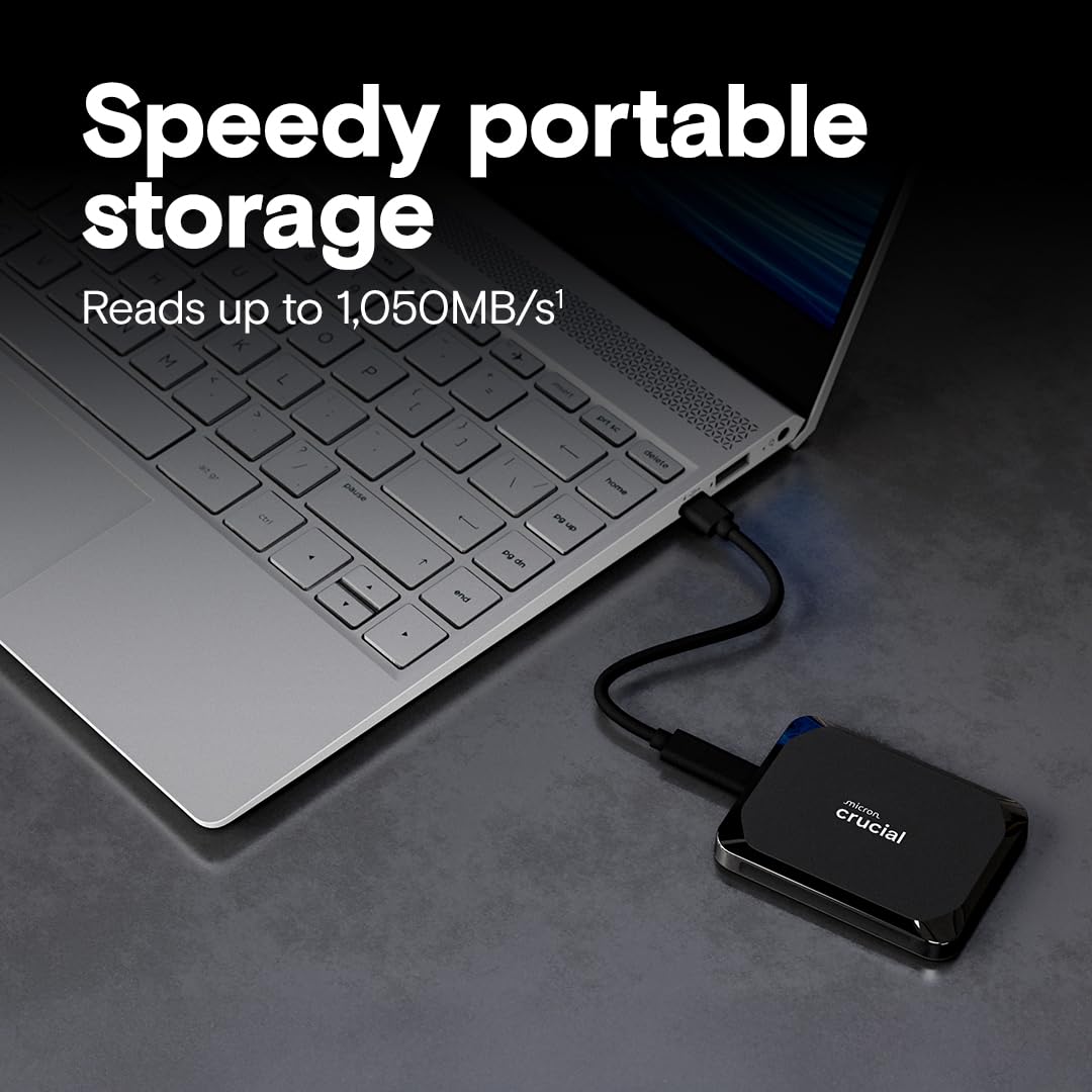 Crucial X9 2TB Portable SSD, Up to 1050MB/s, USB 3.2 USB-C, External Solid State Drive, Compatible with Windows, Mac, & Android, Reliable Storage for Games, Files, & Backups, Black - CT2000X9SSD902 - Image 2
