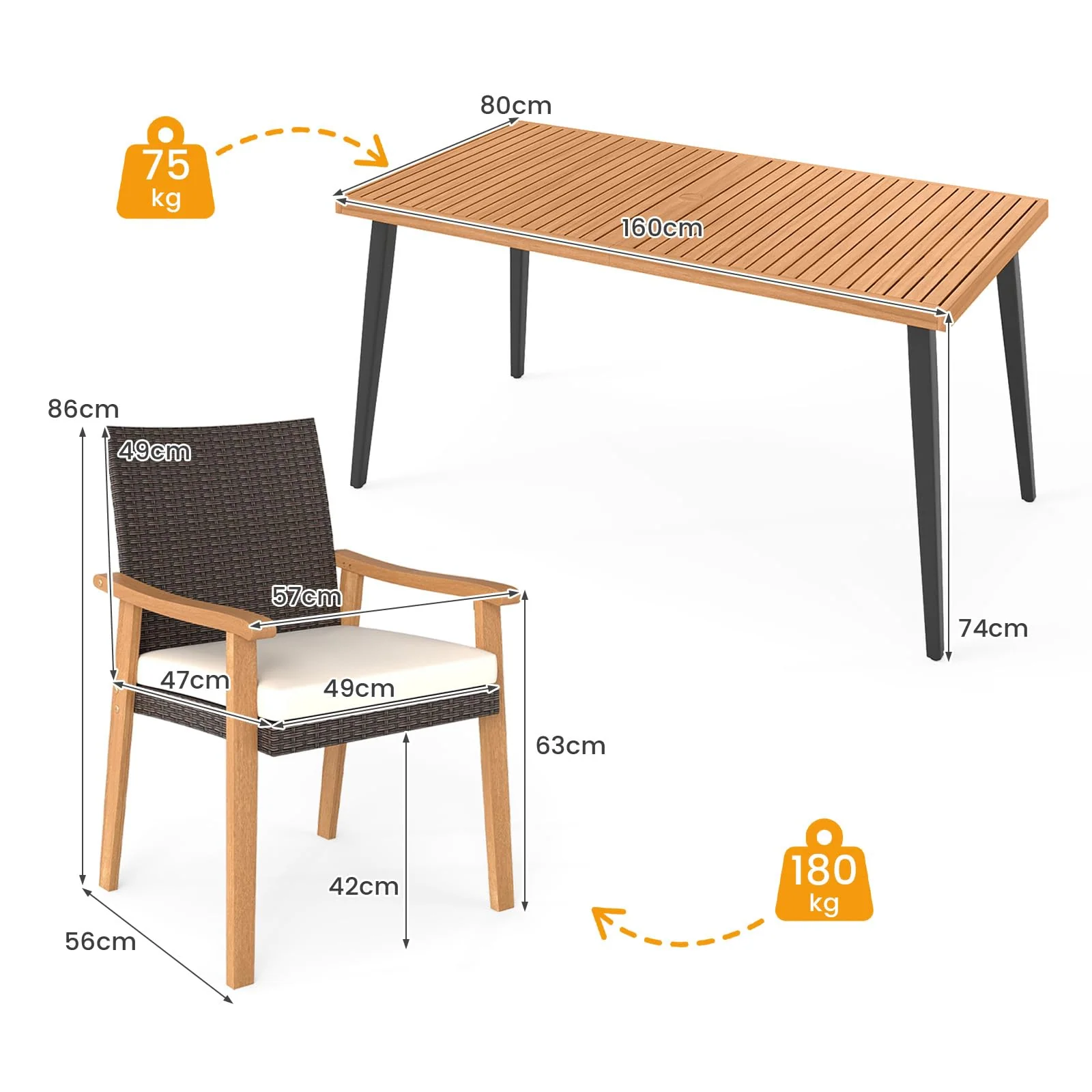 Tangkula 7 Pieces Patio Dining Table Set for Garden - Image 9