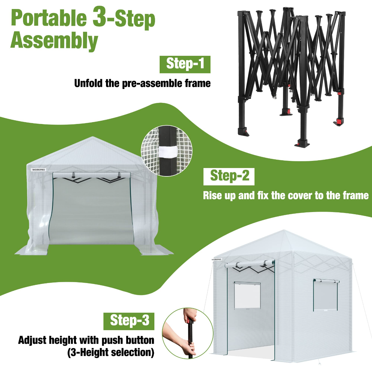 WORKPRO 8'x 6' Portable Walk-in Greenhouse - Image 3