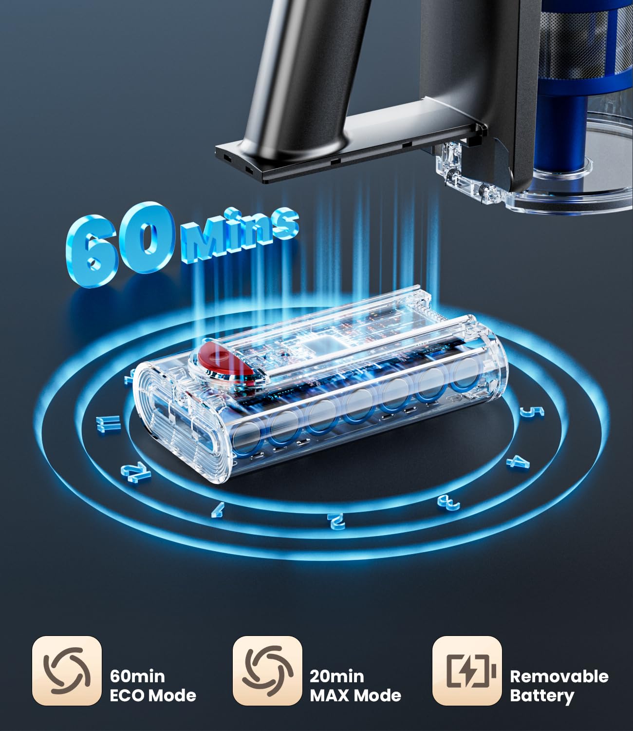 KARDV Cordless Vacuum Cleaner, 500W/40Kpa Vacuum Cleaners for Home, 60Mins Stick Vacuum with LED Display, Anti-Tangle Wireless Vacuum, 8 in 1 Lightweight Vacuum for Hard Floors Carpet Pet Hair - Image 4