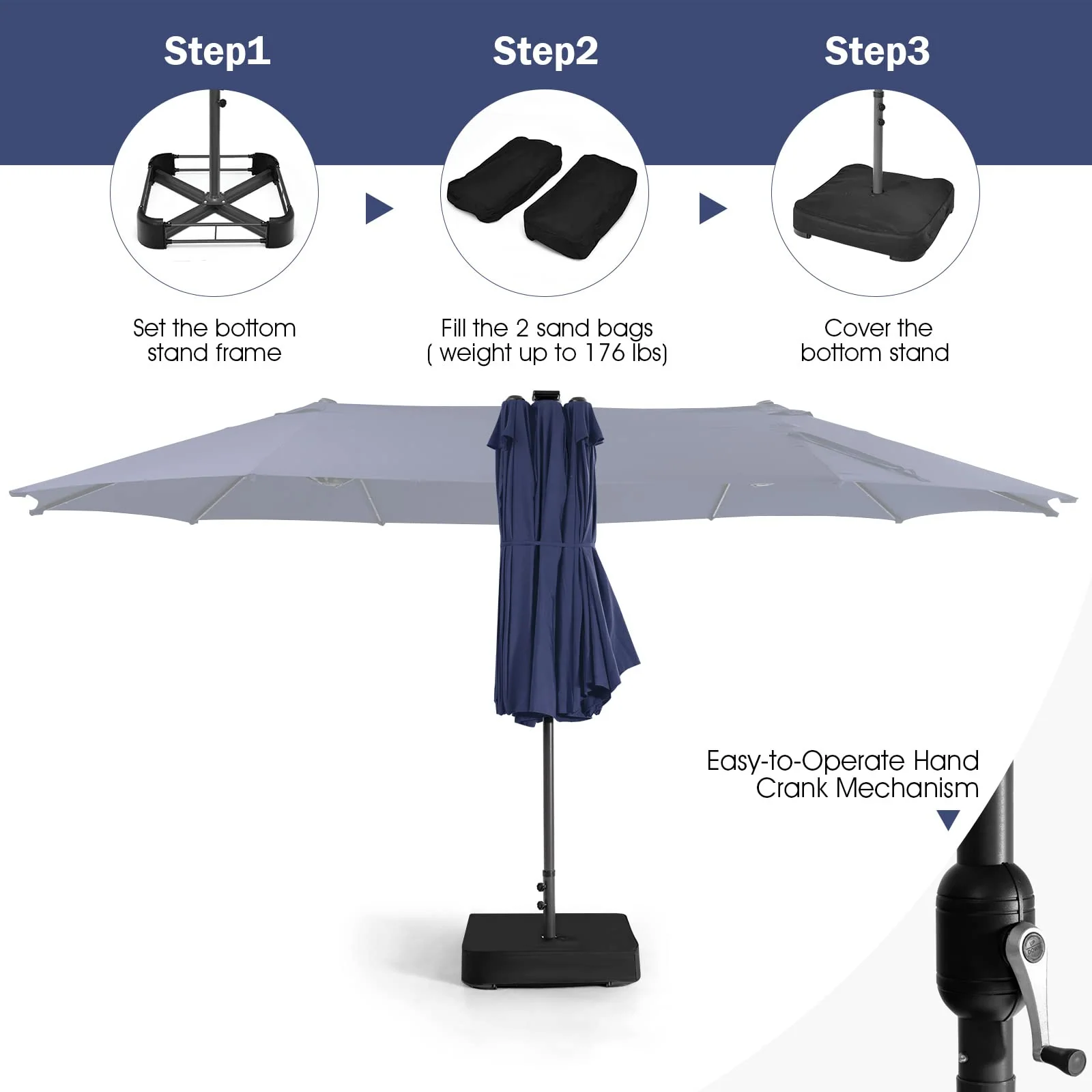 Tangkula 11 Pieces Patio Dining Set with 15 ft Double-Sided Patio LED Umbrella (Base Included) - Image 10