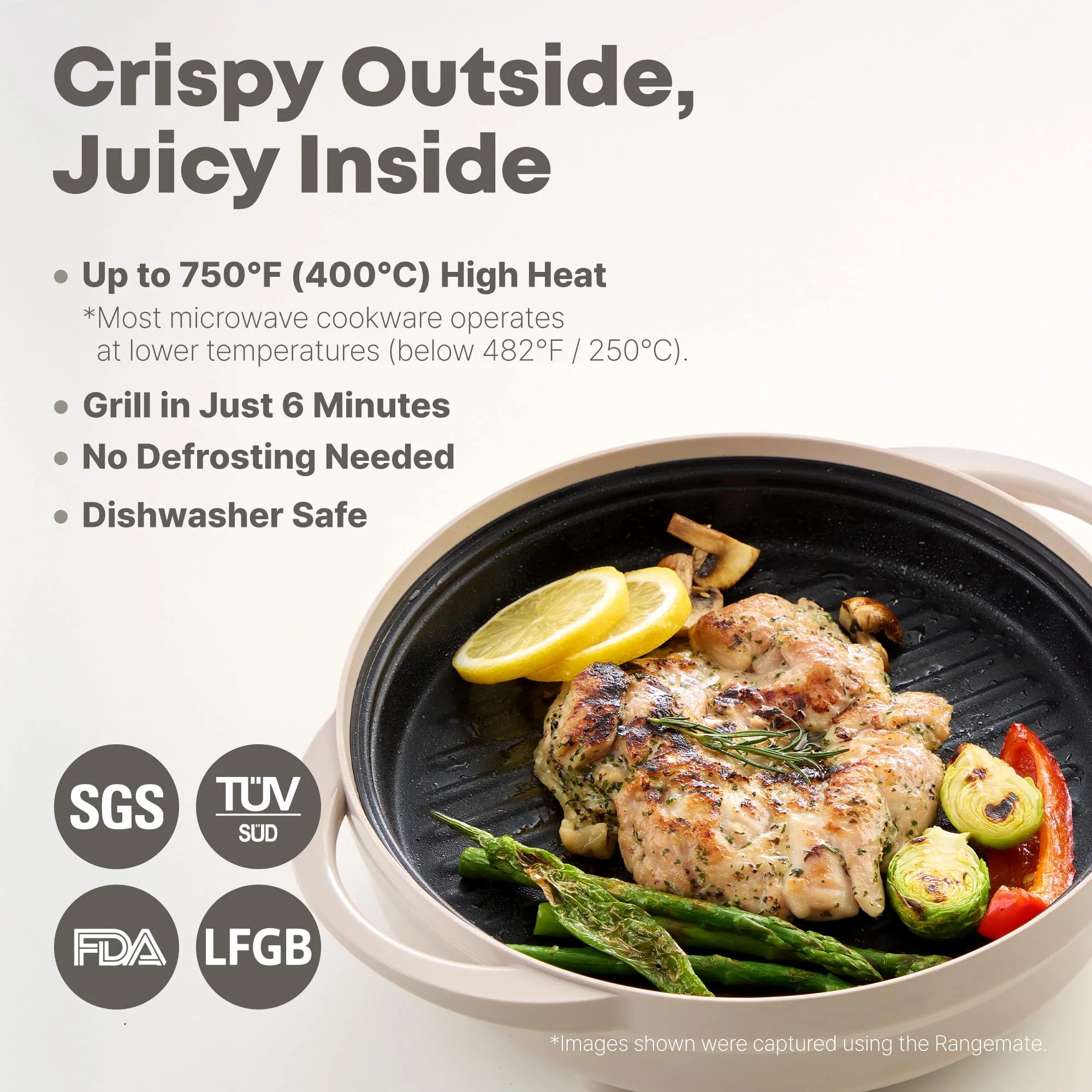 Rangemate Signature Microwave Searing Grill Pan, 750°F (400°C) Searing Crisper with Lid, Quick Meals Multi-Cooker for RV and Dorm, 100% Dishwasher Safe, Coastal Blue - Image 3