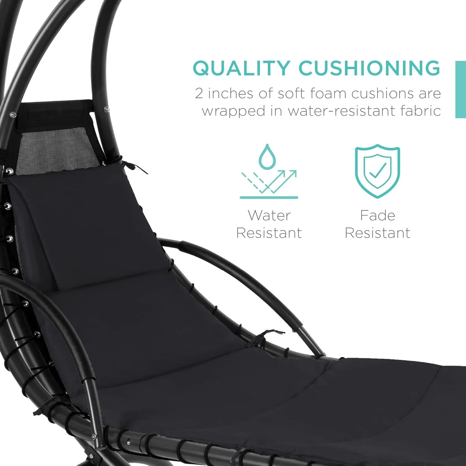 Best Choice Products Outdoor Hanging Curved Steel Chaise Lounge Chair Swing w/Built-in Pillow and Removable Canopy - Charcoal Gray - Image 119