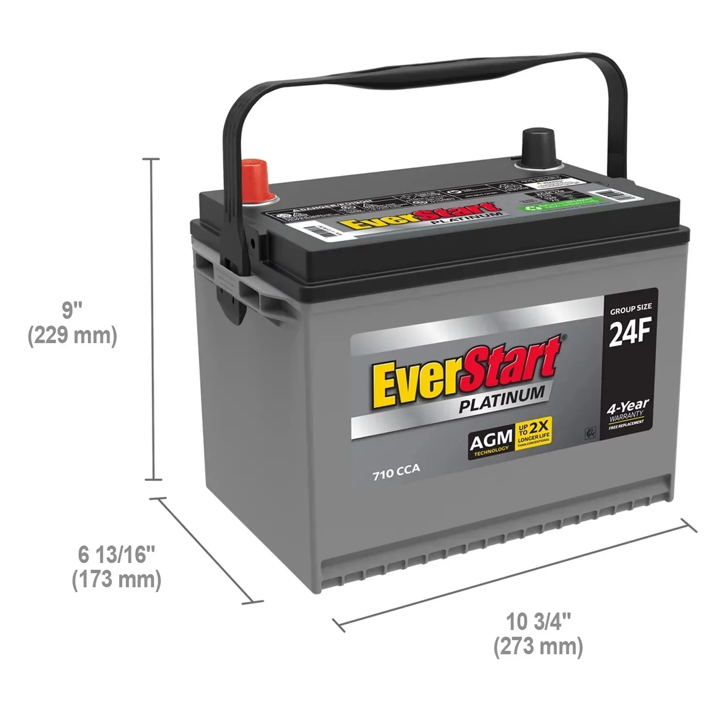 EverStart Platinum AGM Automotive Battery, Group Size 24F, 12 Volt, 750 CCA - Image 2