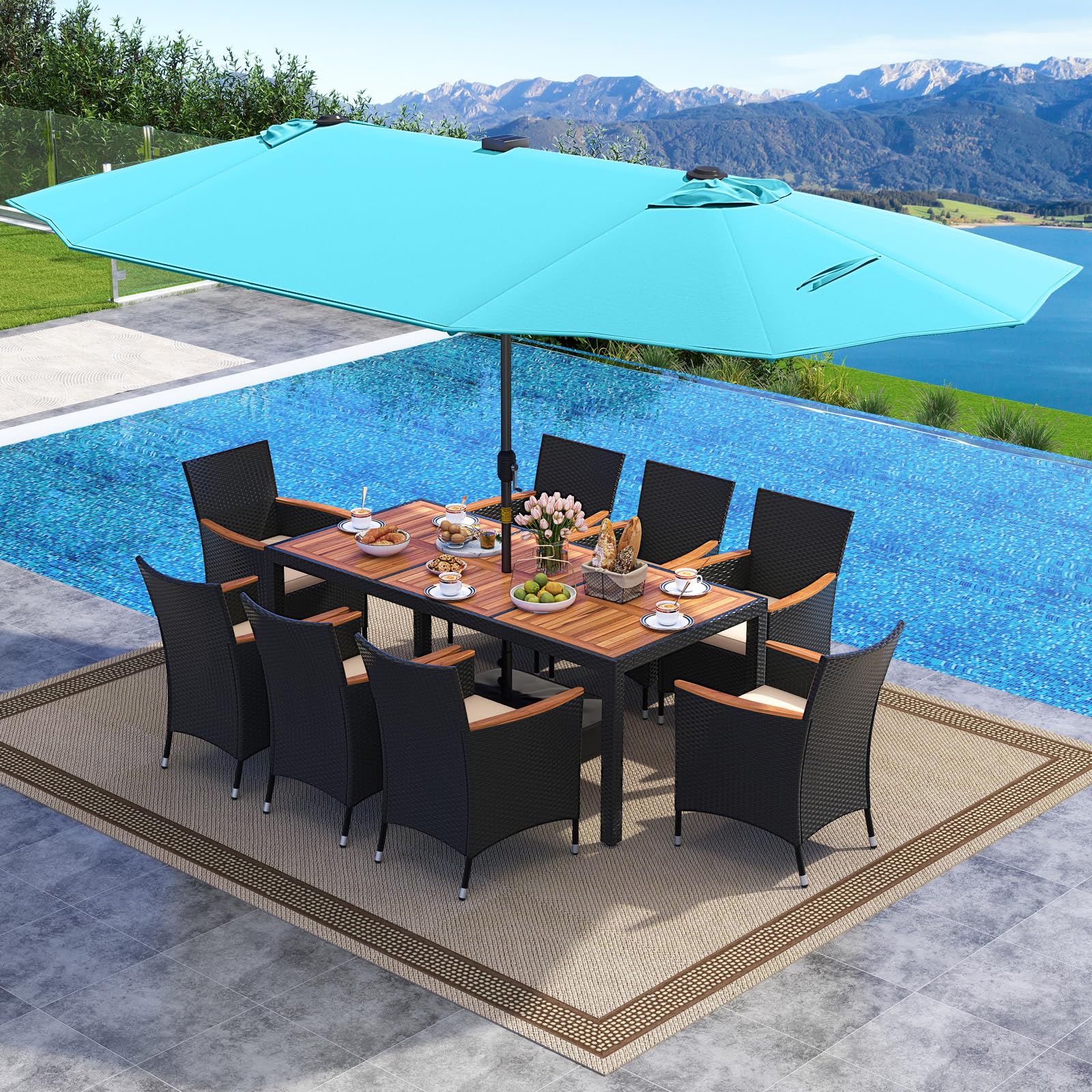 Tangkula 11 Pieces Patio Dining Set with Double-Sided Led Patio Umbrella (Base Included) - Image 2