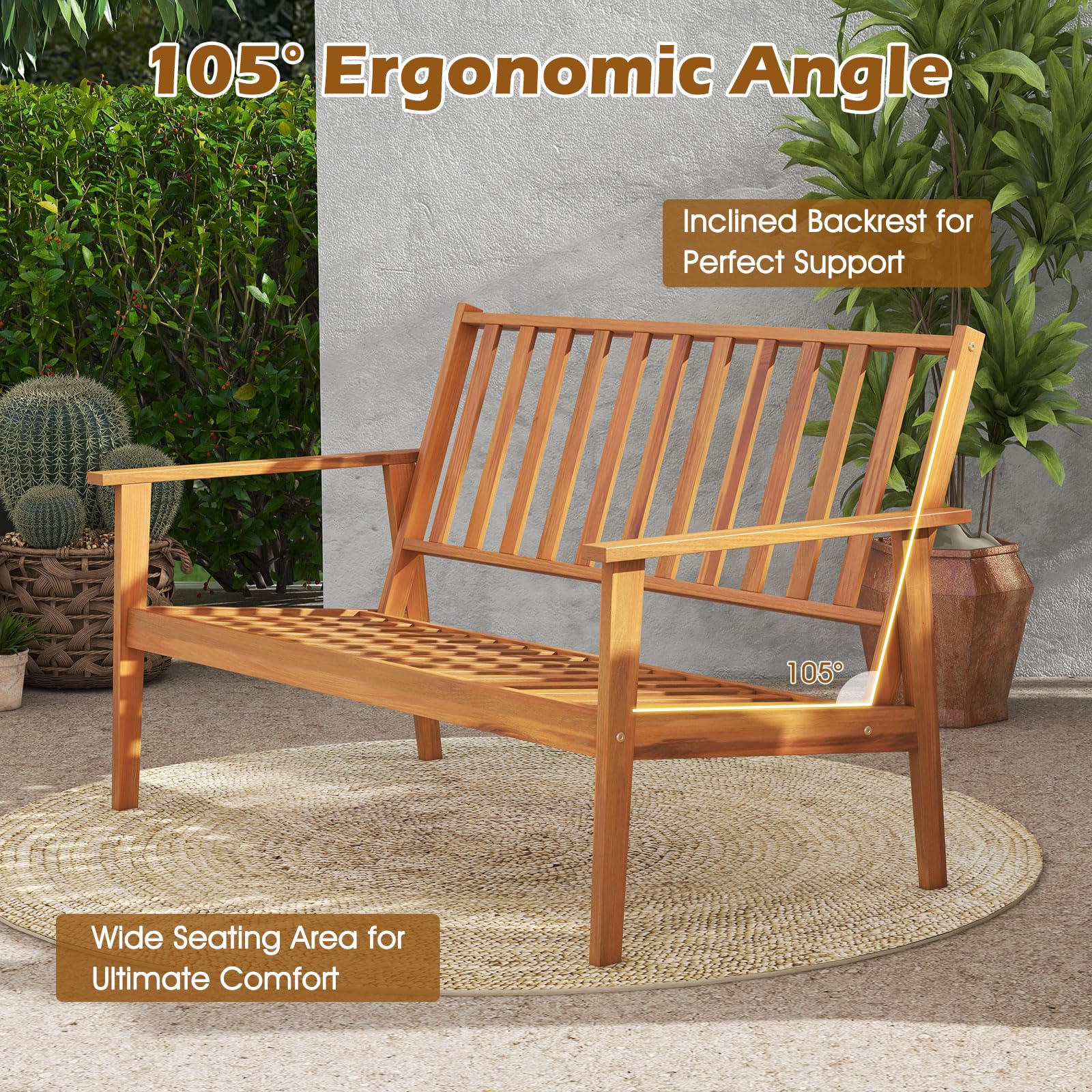 Tangkula 4 Pieces Patio Furniture Set, Outdoor Acacia Wood Conversation Set with Soft Cushions and Coffee Table - Image 8