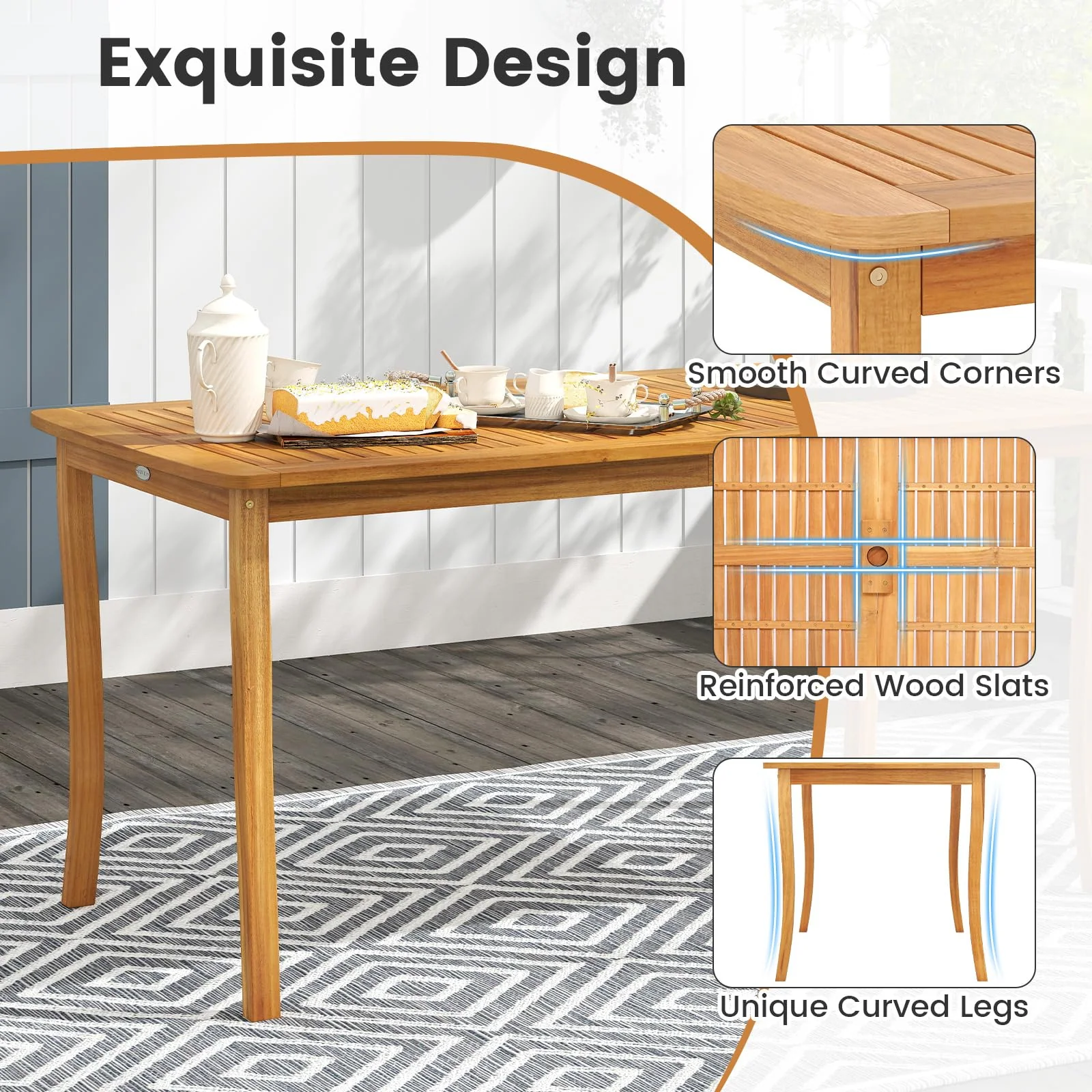 Tangkula 6 Pieces Acacia Wood Patio Dining Set with Bench - Image 4