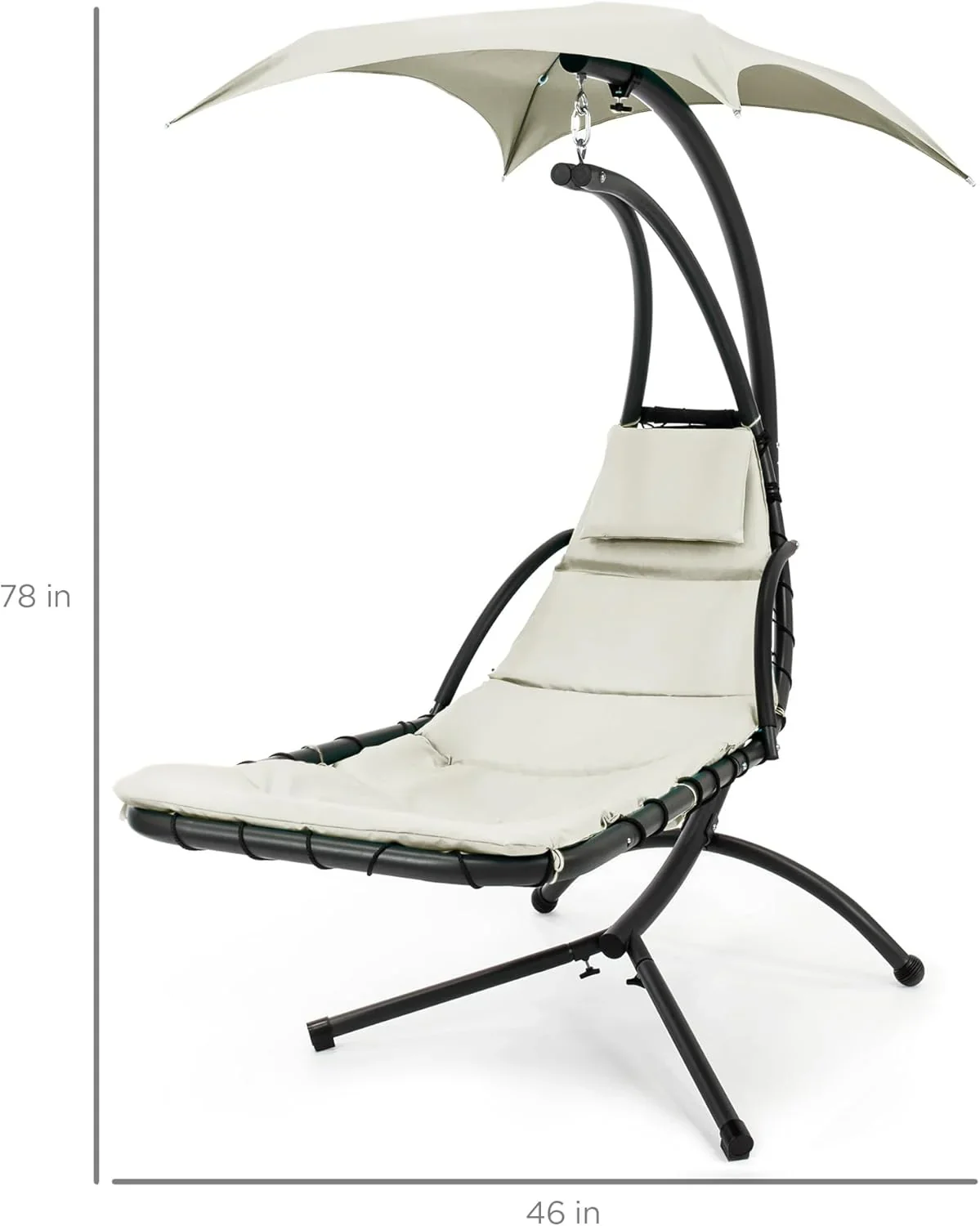 Best Choice Products Outdoor Hanging Curved Steel Chaise Lounge Chair Swing w/Built-in Pillow and Removable Canopy - Charcoal Gray - Image 122