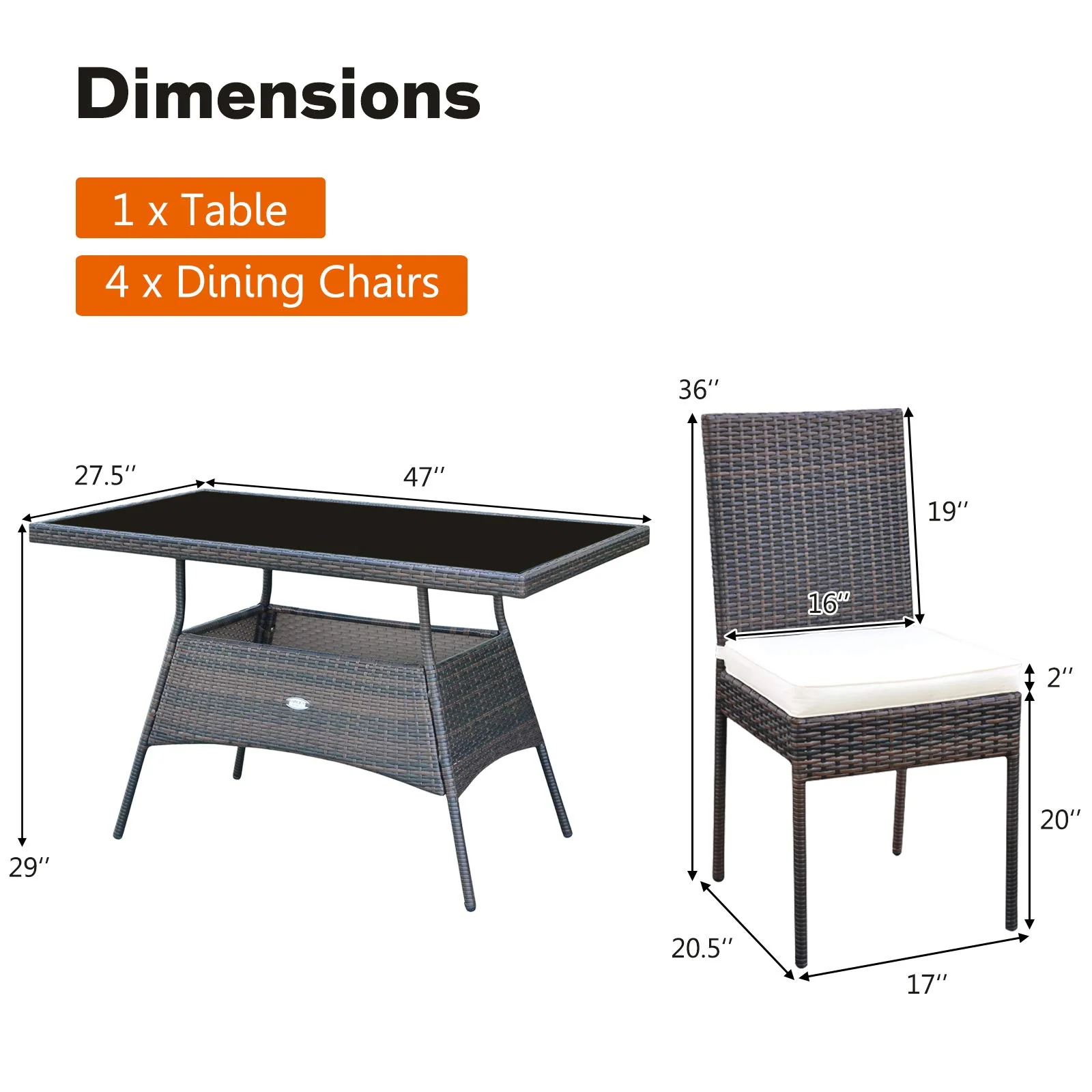 Tangkula 5 PCS Patio Wicker Dining Set, Outdoor Rattan Table and Chairs with - Image 5