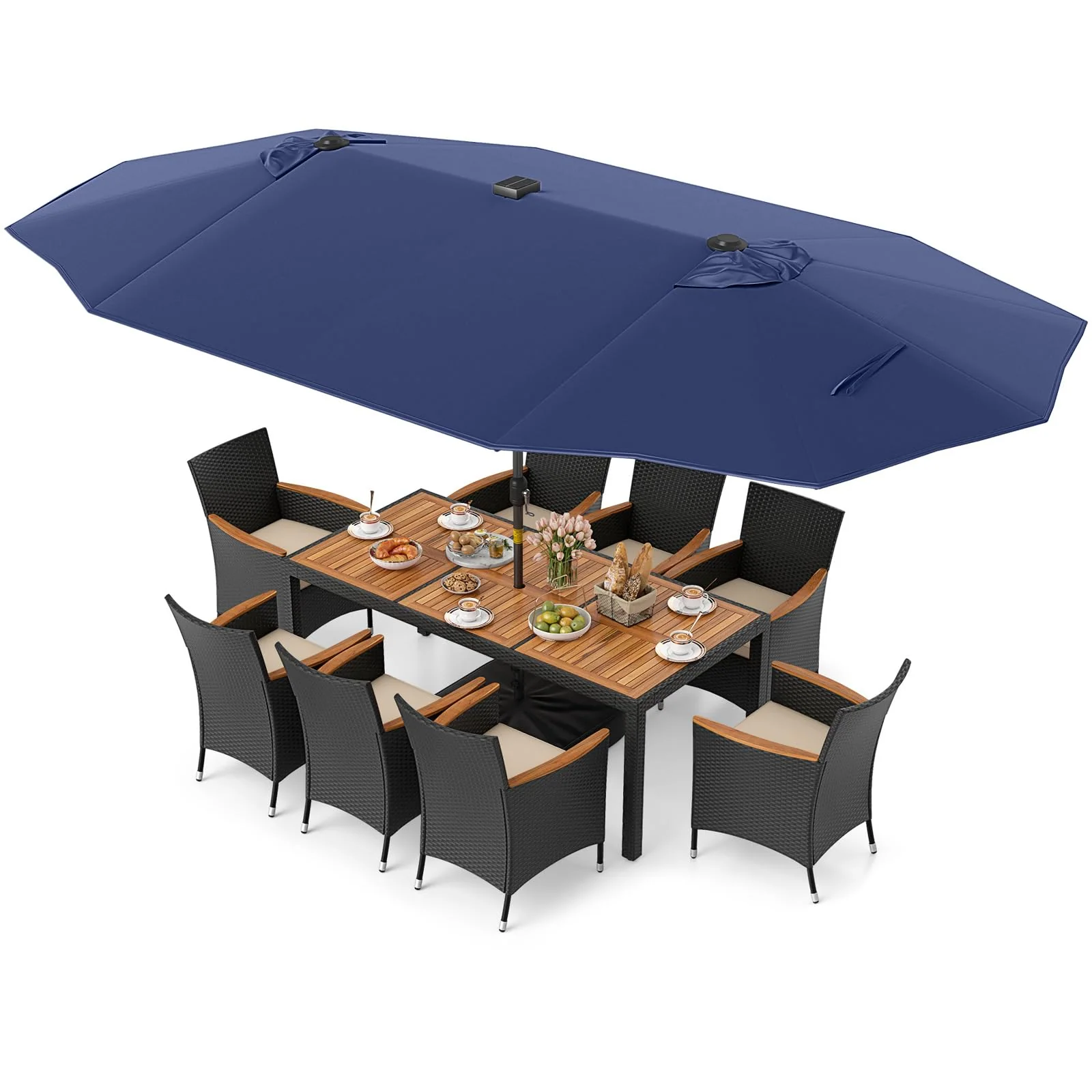 Tangkula 11 Pieces Patio Dining Set with Double-Sided Led Patio Umbrella (Base Included) - Image 15