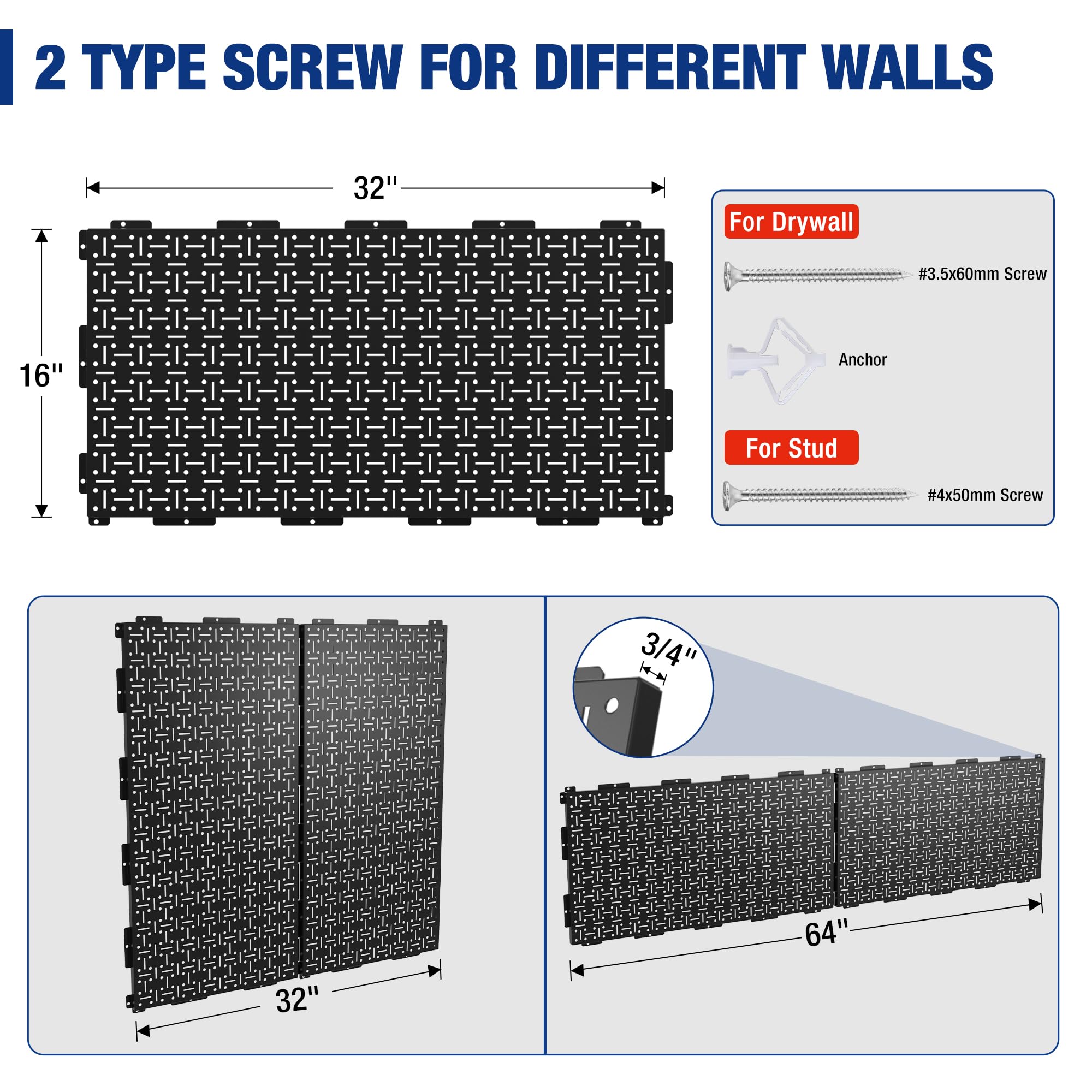 WORKPRO Black Metal Steel Panel Garage Wall Pegboard Organizer - Image 5