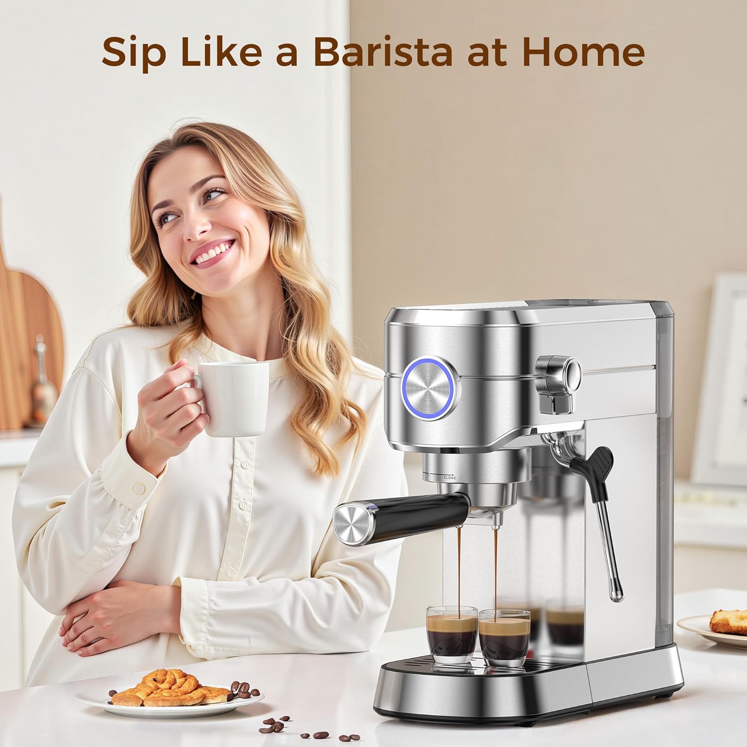 20 Bar Espresso Machine, Professional Espresso Maker with Milk Frother Steam Wand - Image 7