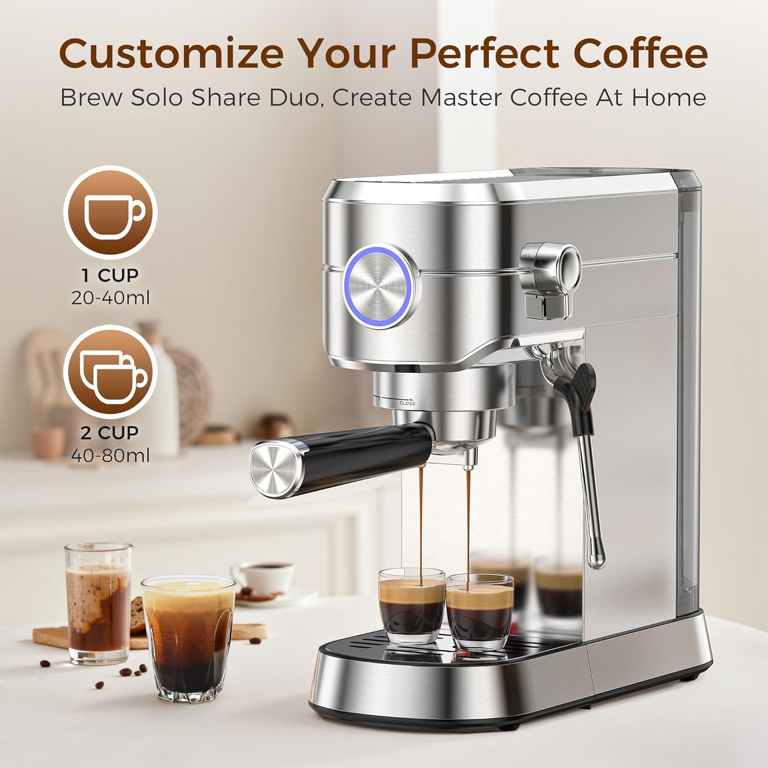 20 Bar Espresso Machine, Professional Espresso Maker with Milk Frother Steam Wand - Image 5