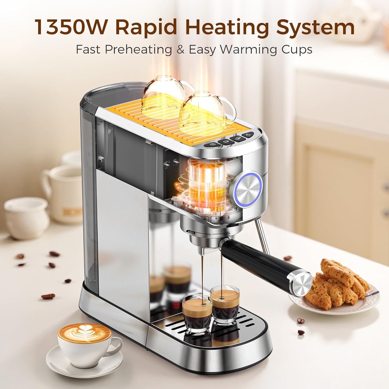20 Bar Espresso Machine, Professional Espresso Maker with Milk Frother Steam Wand - Image 6