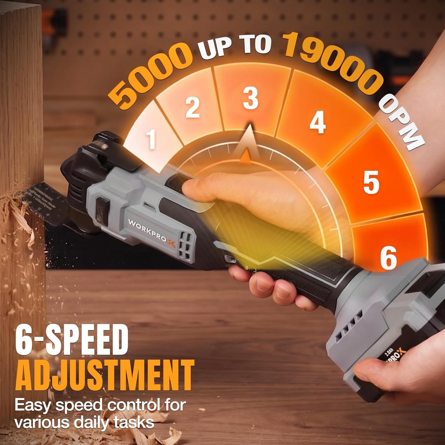 WORKPROX 20V Cordless Oscillating Multi-Tool Kit, Brushless Motor, 6-Speed, 3.6° Oscillation Angle, 22PCS Accessories & 1 Battery, Oscillating Tool for Cutting, Scraping, Sanding with Tool Bag - Image 3