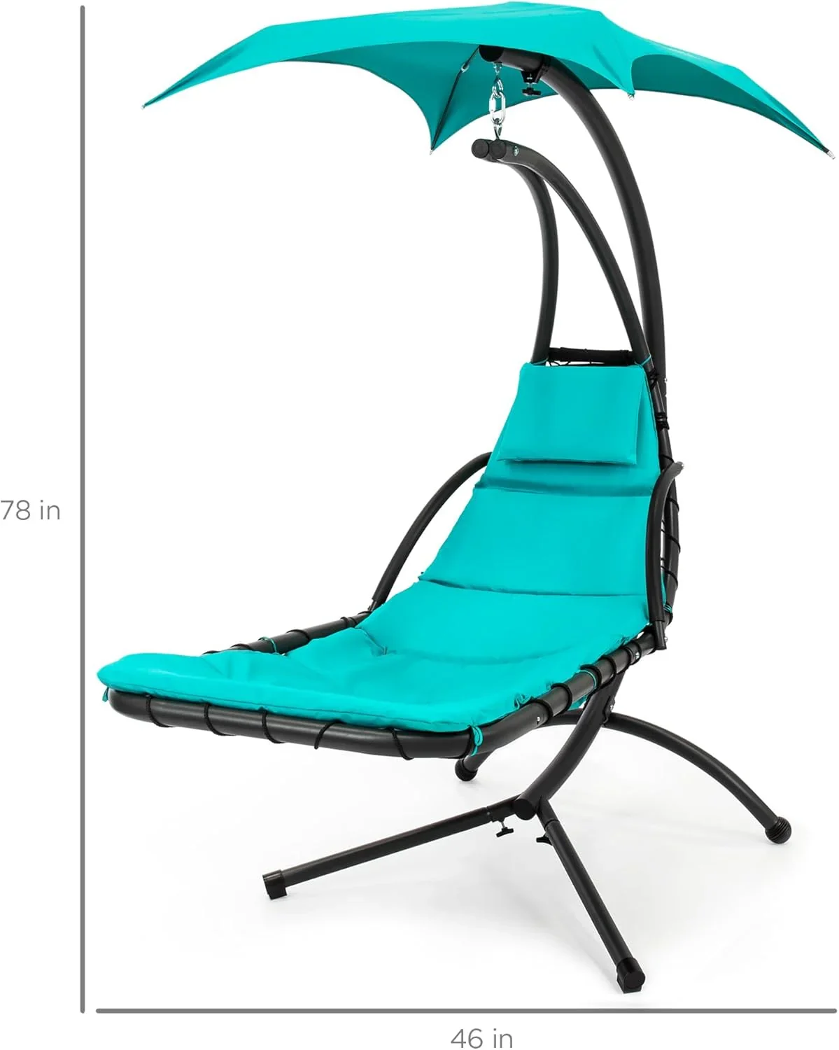 Best Choice Products Outdoor Hanging Curved Steel Chaise Lounge Chair Swing w/Built-in Pillow and Removable Canopy - Charcoal Gray - Image 109
