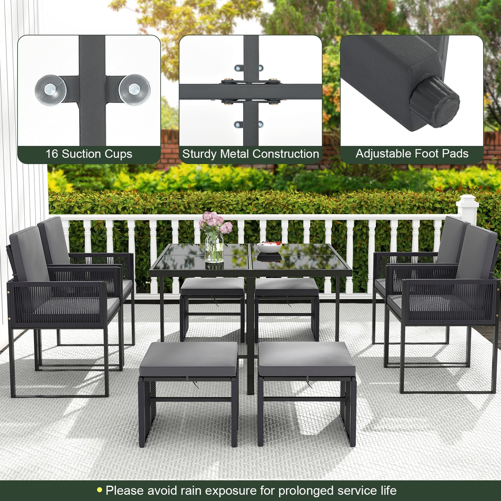 Tangkula 9 Pieces Patio Dining Set with PE Rattan Chairs - Image 8