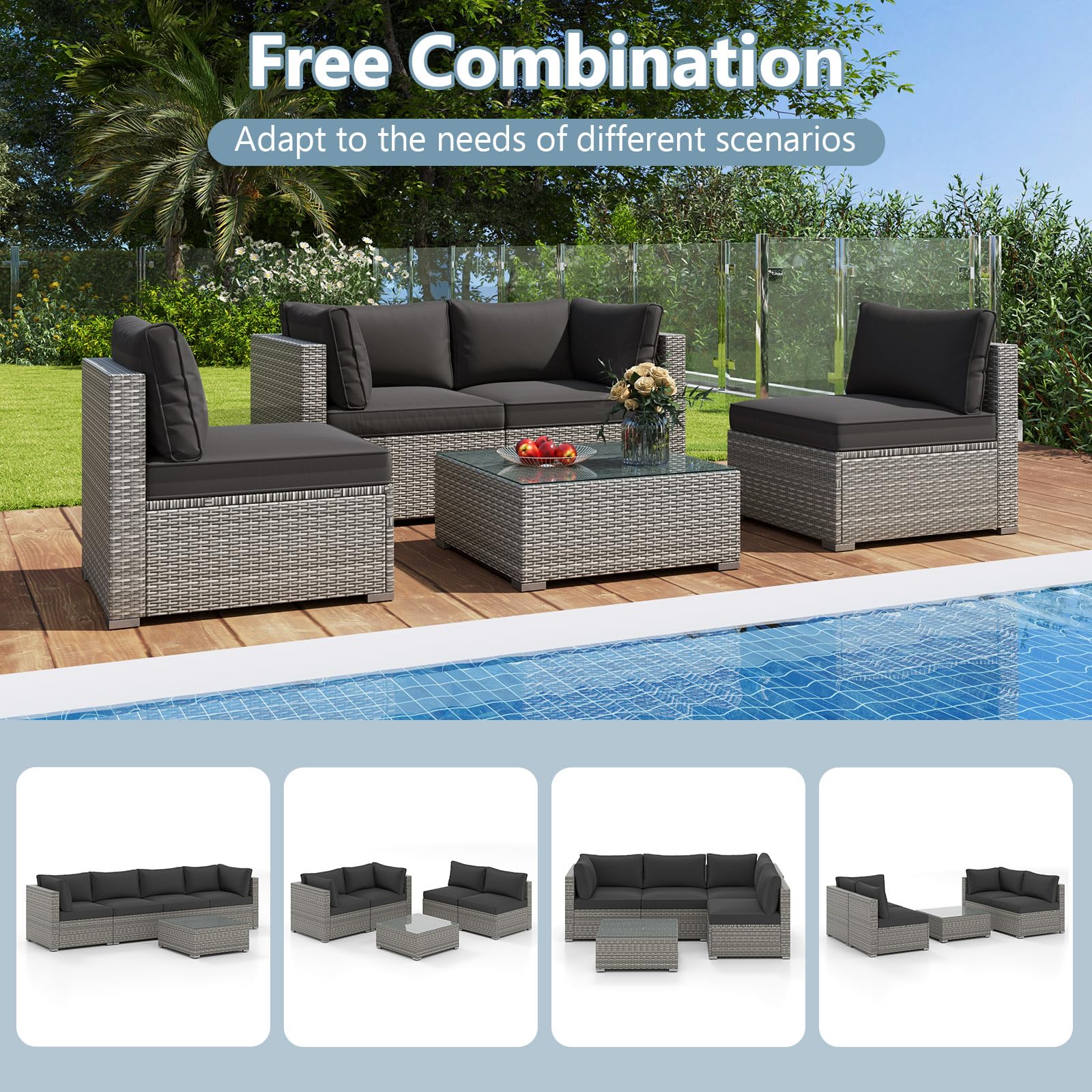Tangkula 5-Piece Outdoor Patio Sectional Sofa Couch - Image 8