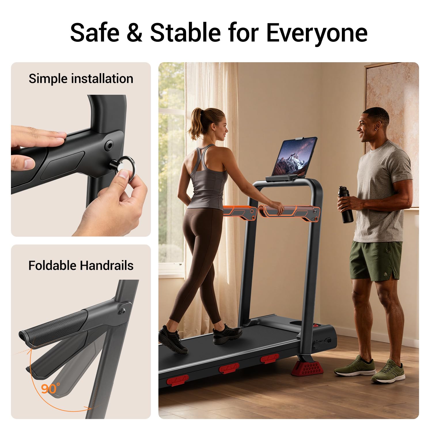 LONTEK 15% Incline Walking Pad Treadmill with Handles, Treadmills for Home Non-slip Handrail, Foldable, Portable, 3.0HP Quiet Brushless, LED Display, Remote Control, 350 LBS Capacity - Image 4