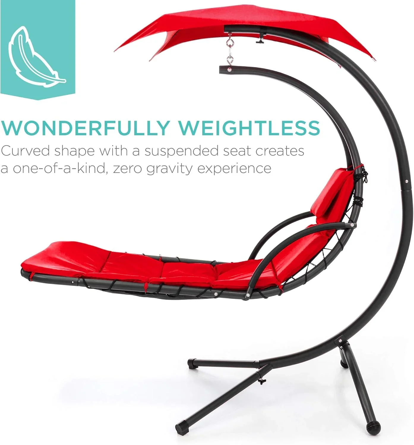 Best Choice Products Outdoor Hanging Curved Steel Chaise Lounge Chair Swing w/Built-in Pillow and Removable Canopy - Charcoal Gray - Image 90