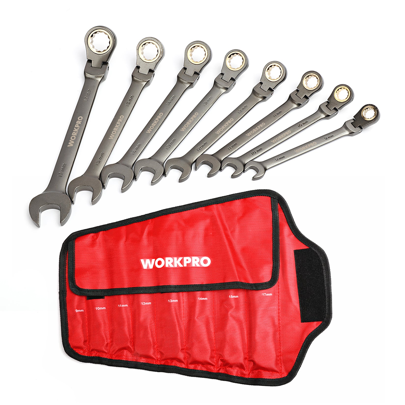 WORKPRO 8 Pcs Flex-Head Ratcheting Combination Wrench Set with Organizer Bag, Metric - Image 2