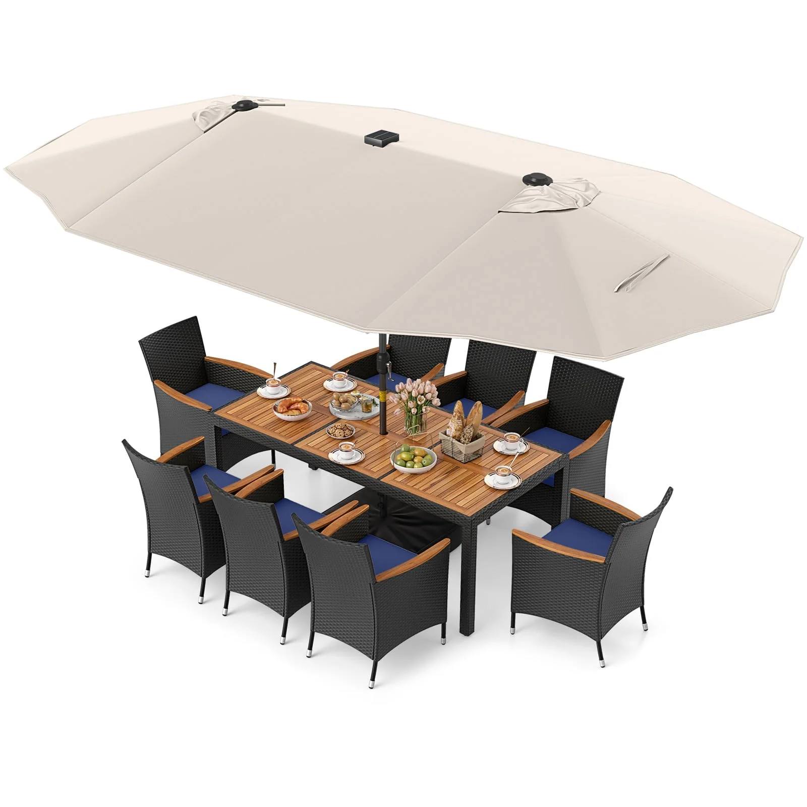 Tangkula 11 Pieces Patio Dining Set with Double-Sided Led Patio Umbrella (Base Included) - Image 10