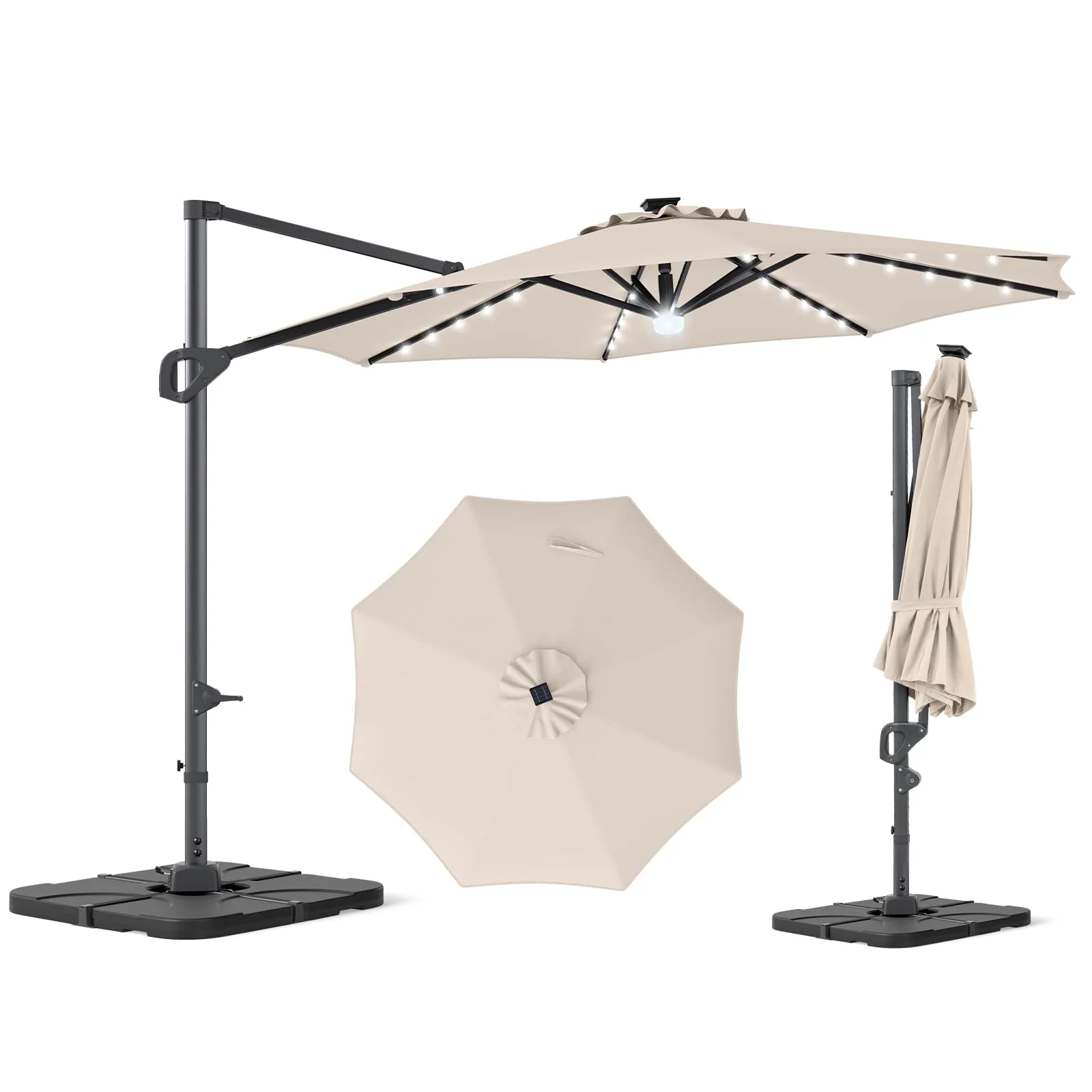 Tangkula 10 FT Solar Patio Umbrella with Base Included - Image 13